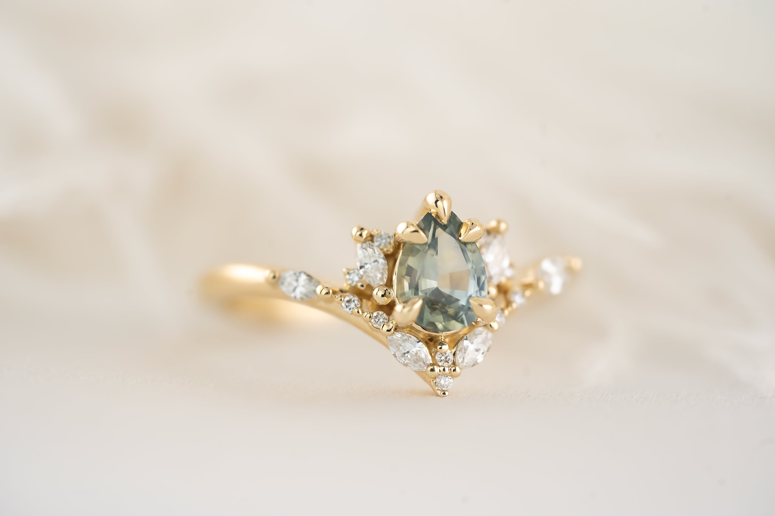 The Aurora Ring - 0.68 CT Pear Blue Montana Sapphire - Lavender Creek Gems