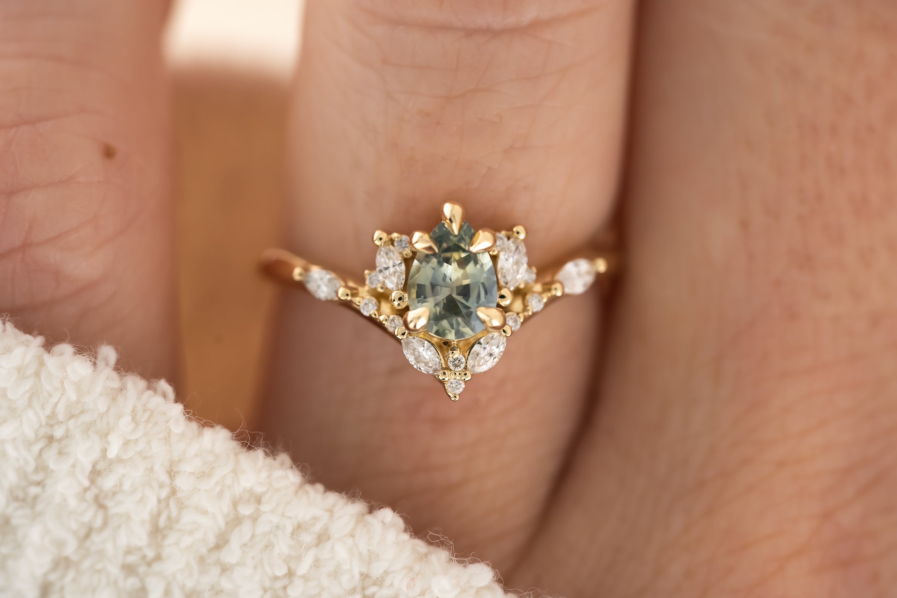 The Aurora Ring - 0.68 CT Pear Blue Montana Sapphire - Lavender Creek Gems