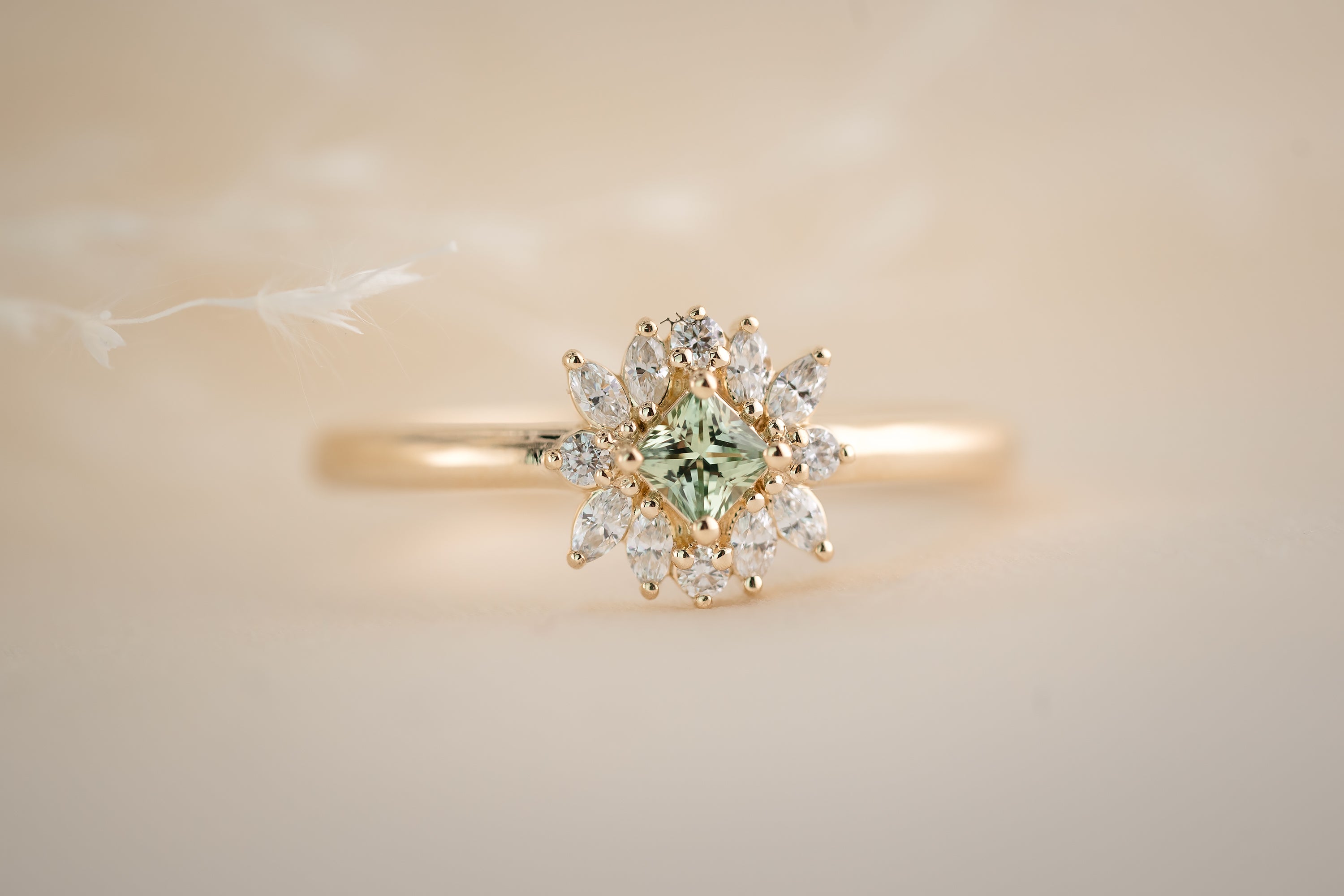 The Baby Blossom Ring - Green Sapphire - Lavender Creek Gems