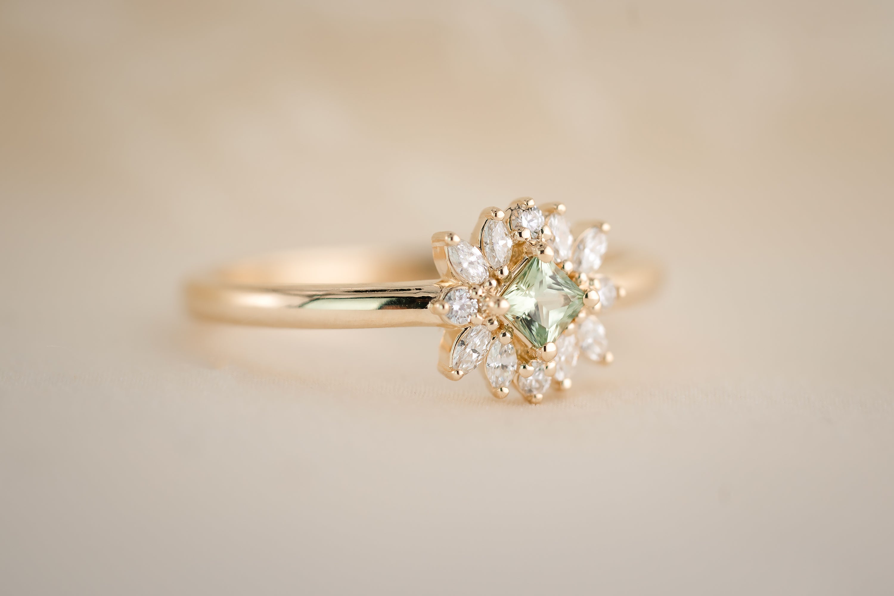 The Baby Blossom Ring - Green Sapphire - Lavender Creek Gems