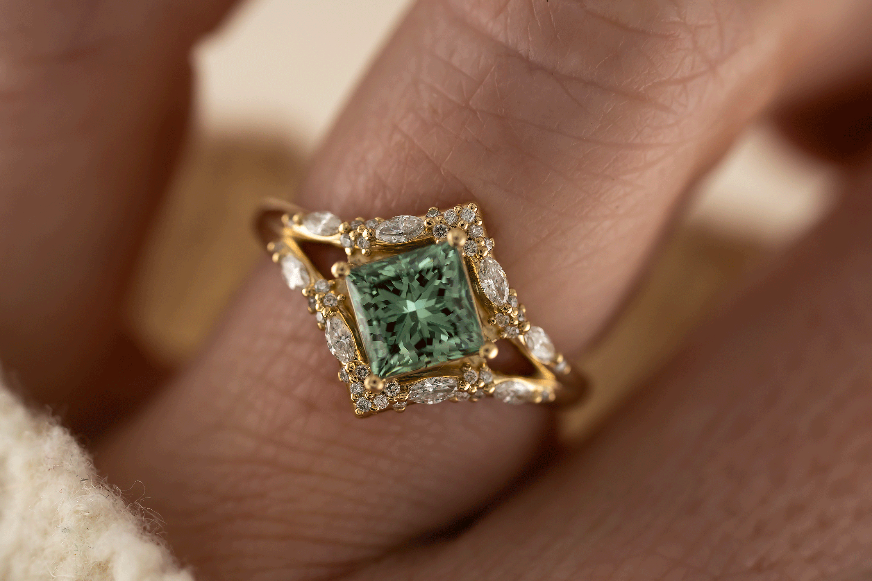 The Oracle Ring | 1.46 CT Princess Green Diamond - Lavender Creek Gems