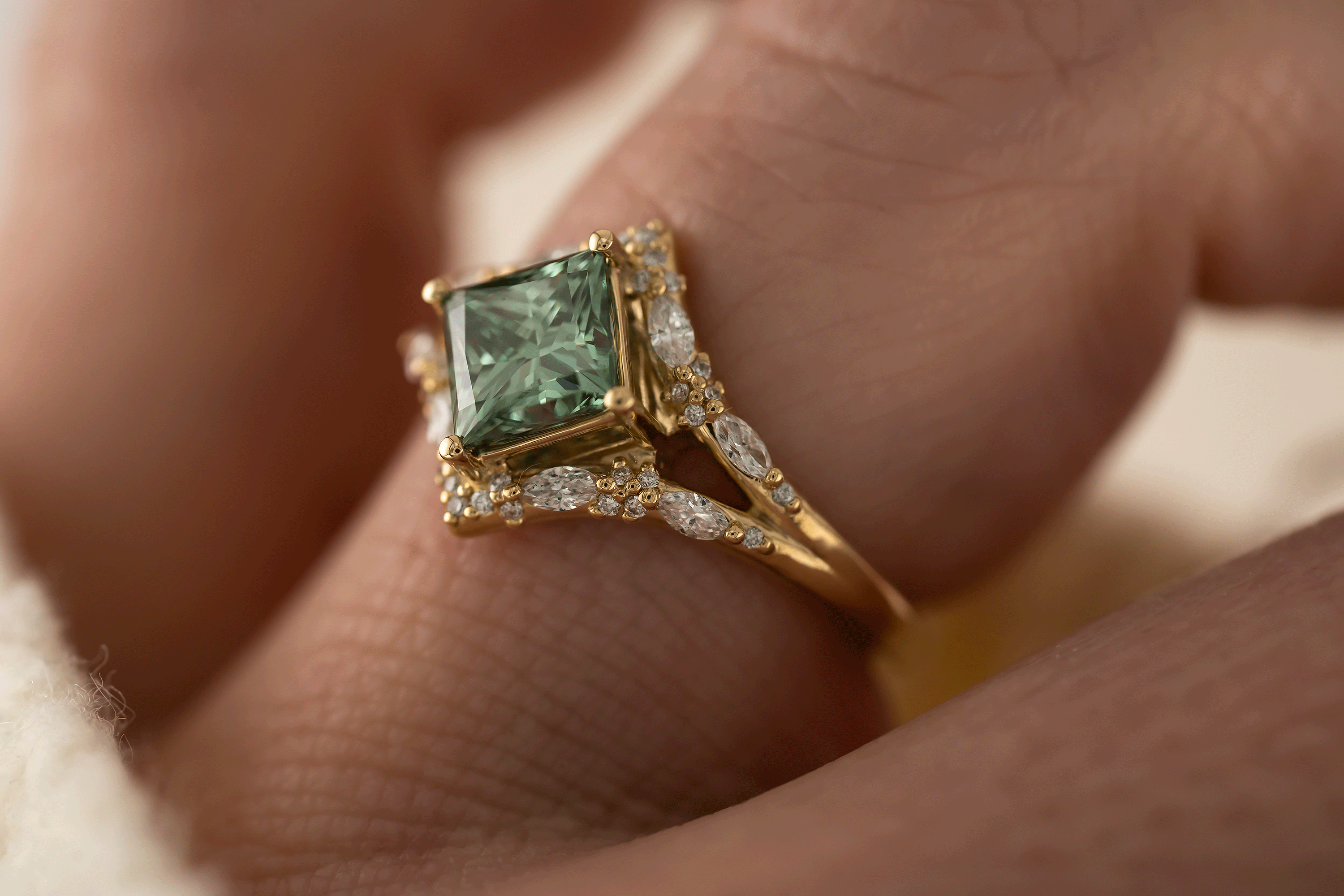 The Oracle Ring | 1.46 CT Princess Green Diamond - Lavender Creek Gems