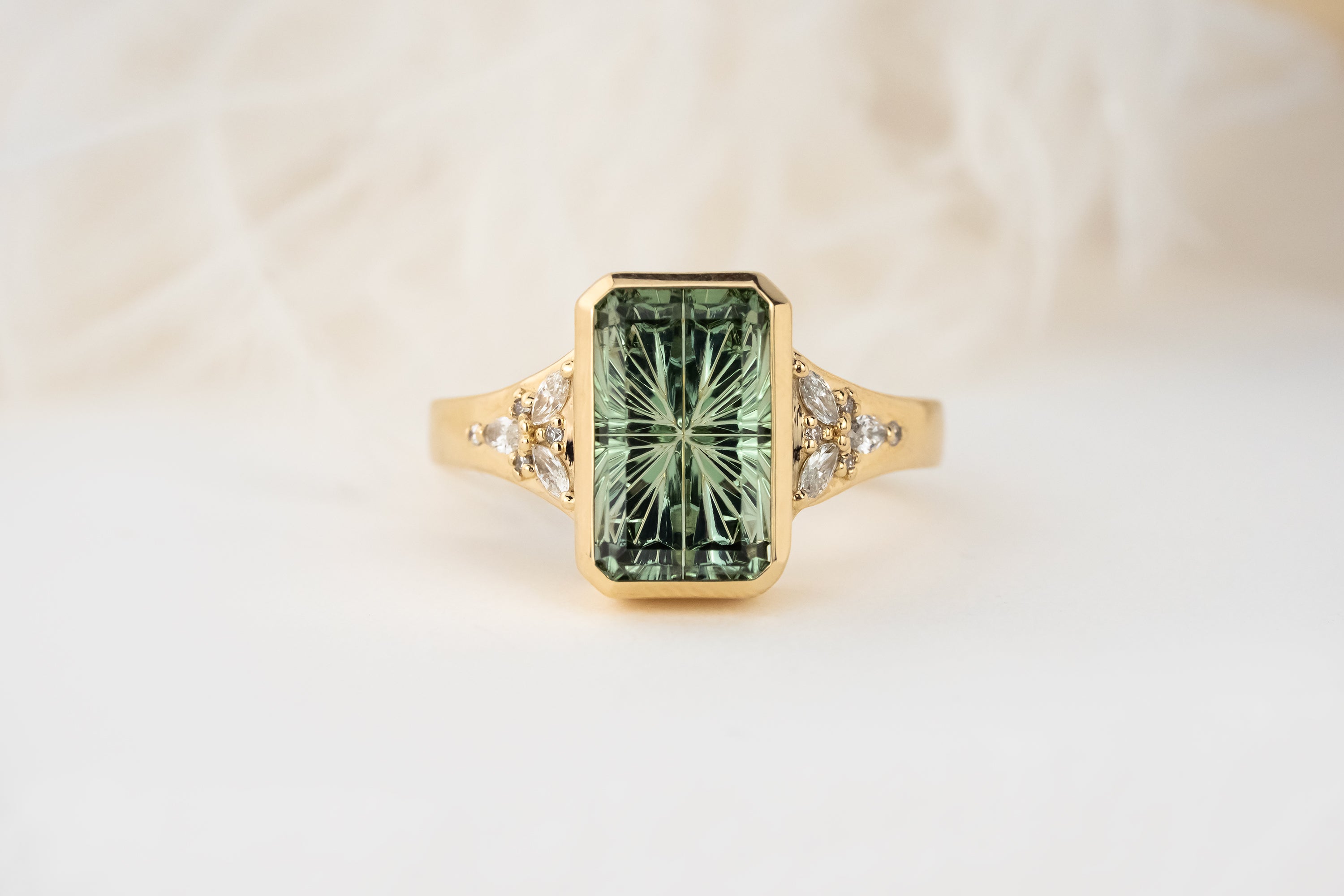 The Daylight Ring | 4.17 CT Rectangular Starbrite™ Green Tourmaline - Lavender Creek Gems