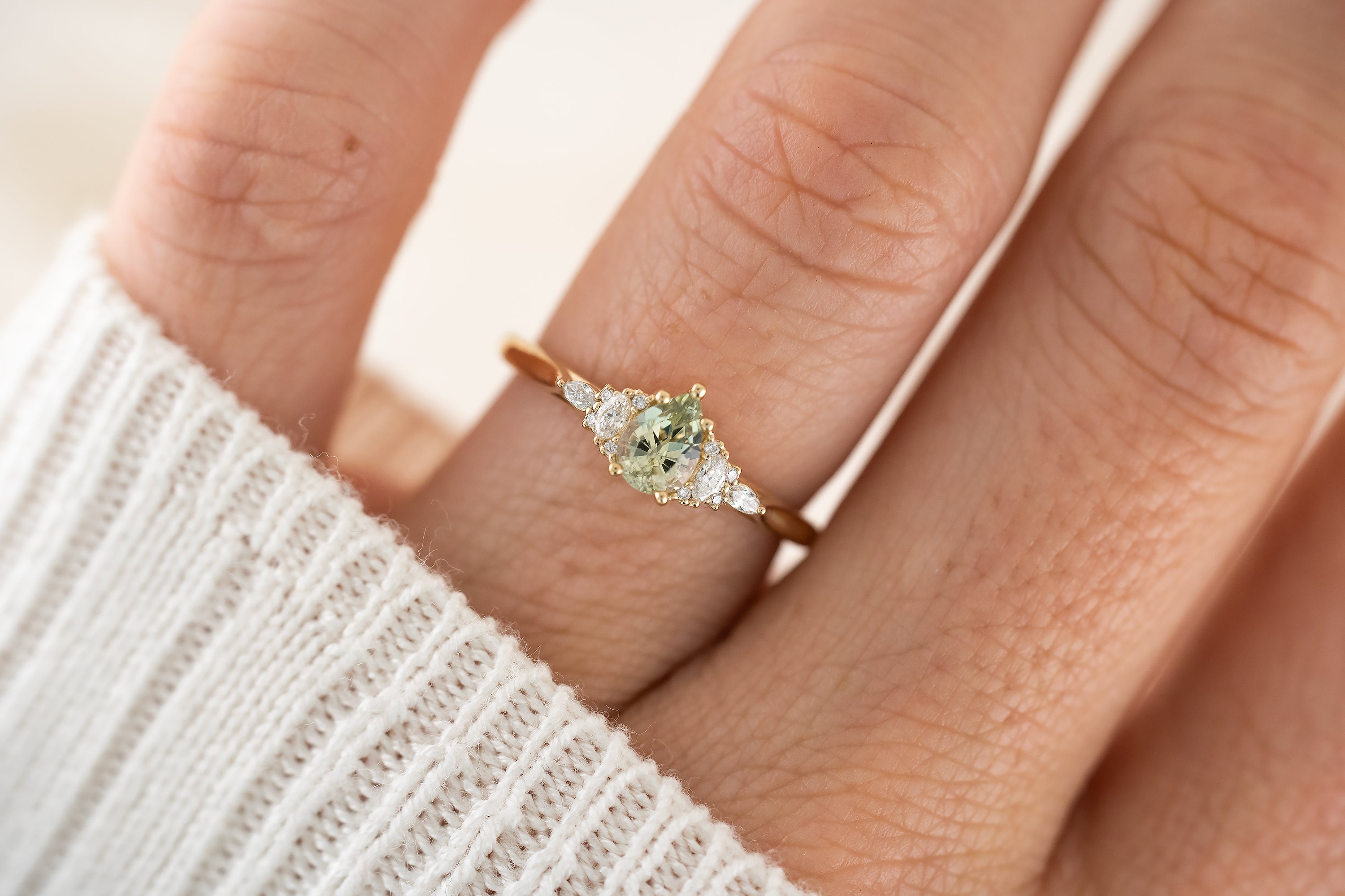 The Maeve Ring | 0.5 CT Pear Mint Green Sapphire - Lavender Creek Gems