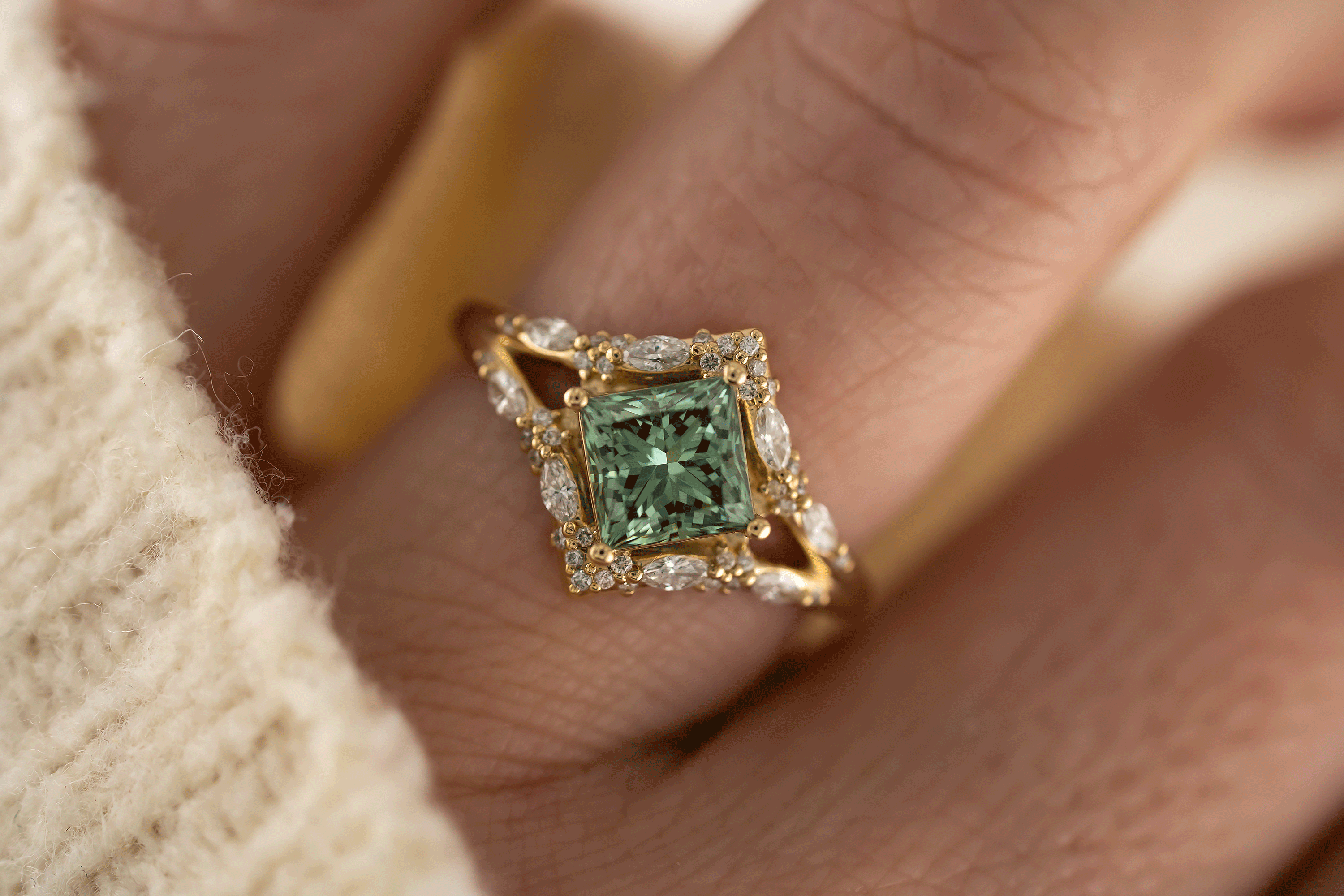 The Oracle Ring | 1.46 CT Princess Green Diamond - Lavender Creek Gems