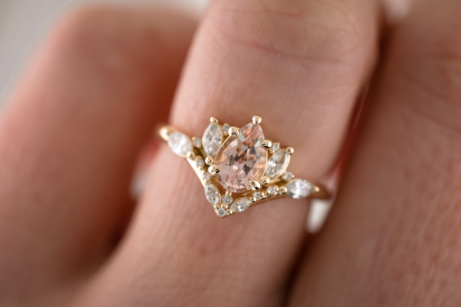 The Aurora 0.83 CT Pear Morganite Ring - Lavender Creek Gems