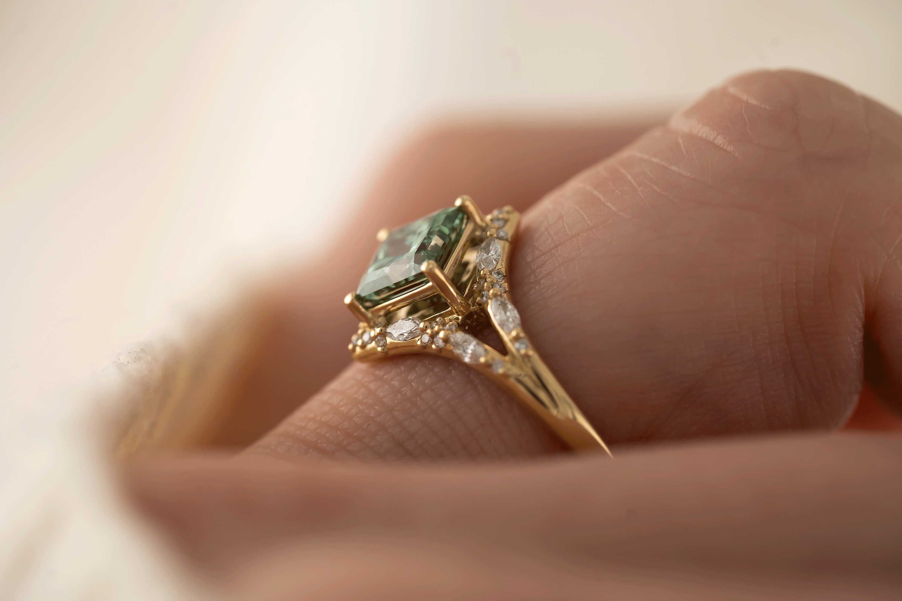 The Oracle Ring | 1.46 CT Princess Green Diamond - Lavender Creek Gems