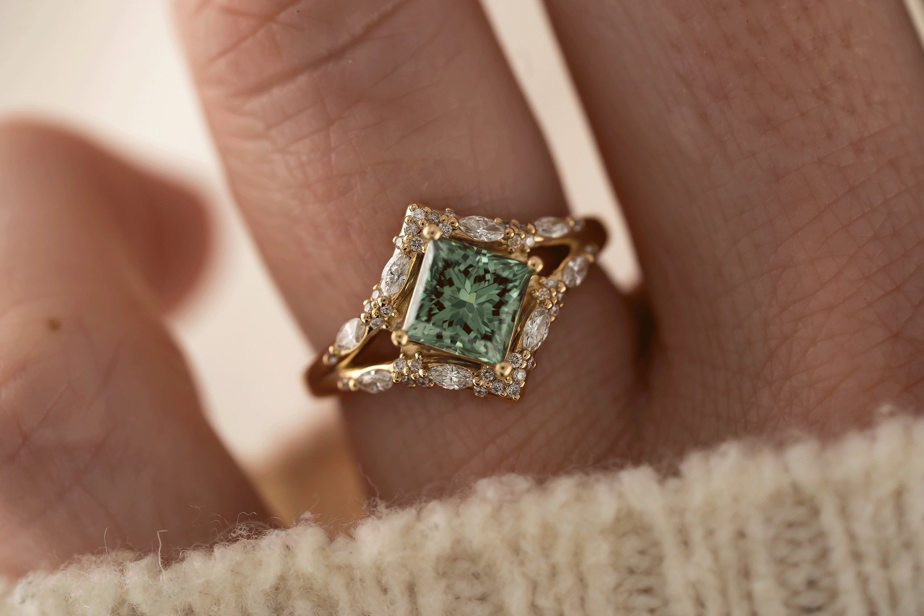 The Oracle Ring | 1.46 CT Princess Green Diamond - Lavender Creek Gems