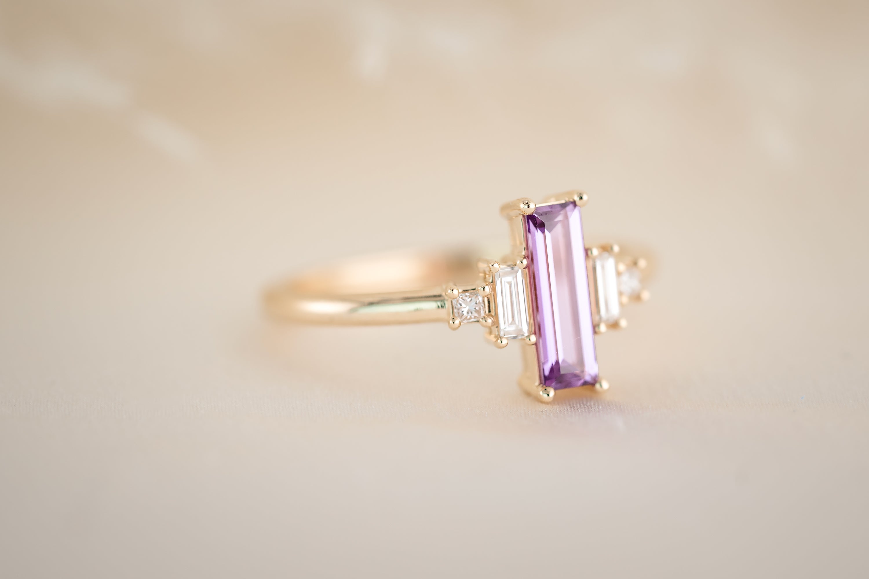The Mira Ring | 0.65 CT Purple Baguette Sapphire - Lavender Creek Gems