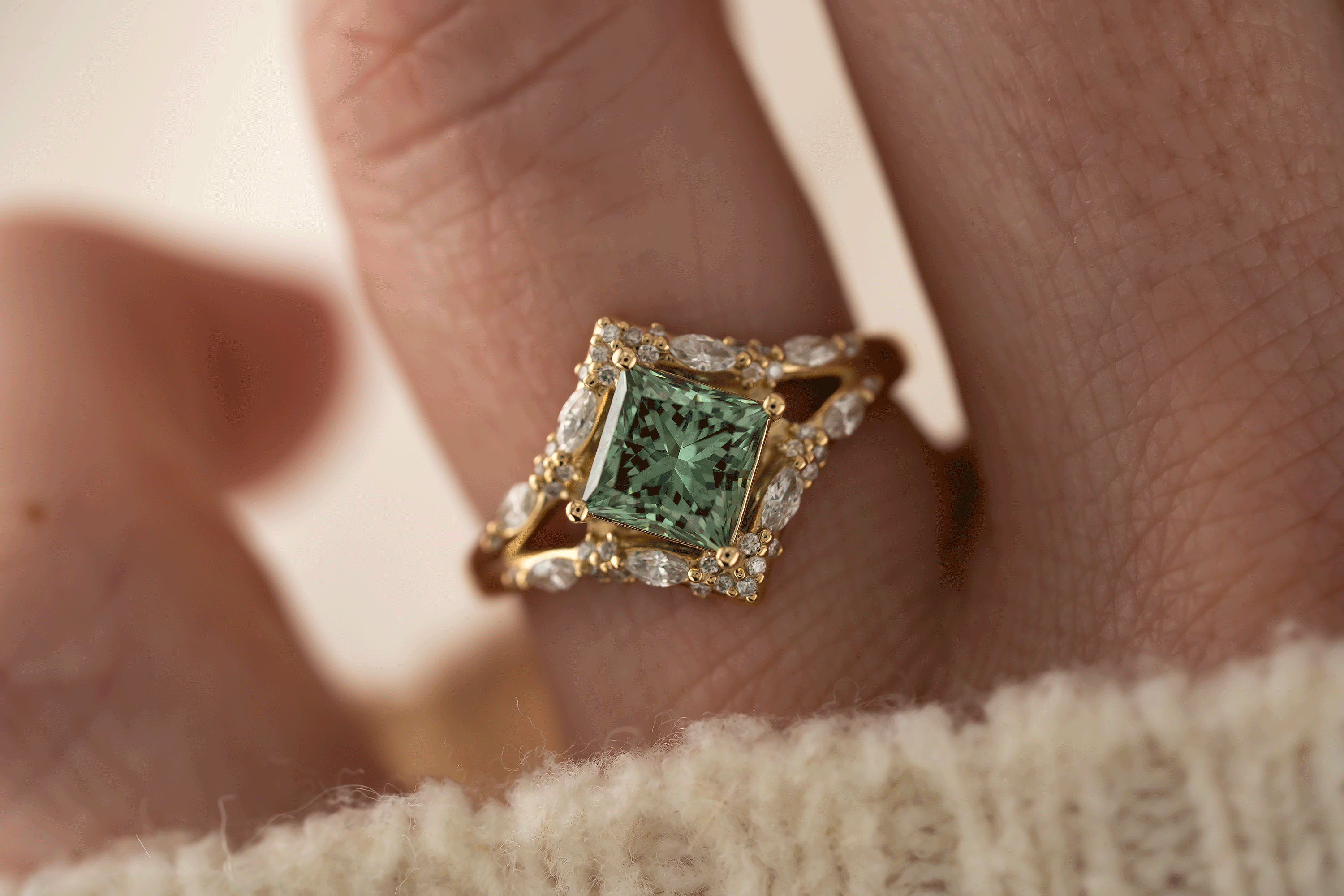The Oracle Ring | 1.46 CT Princess Green Diamond - Lavender Creek Gems
