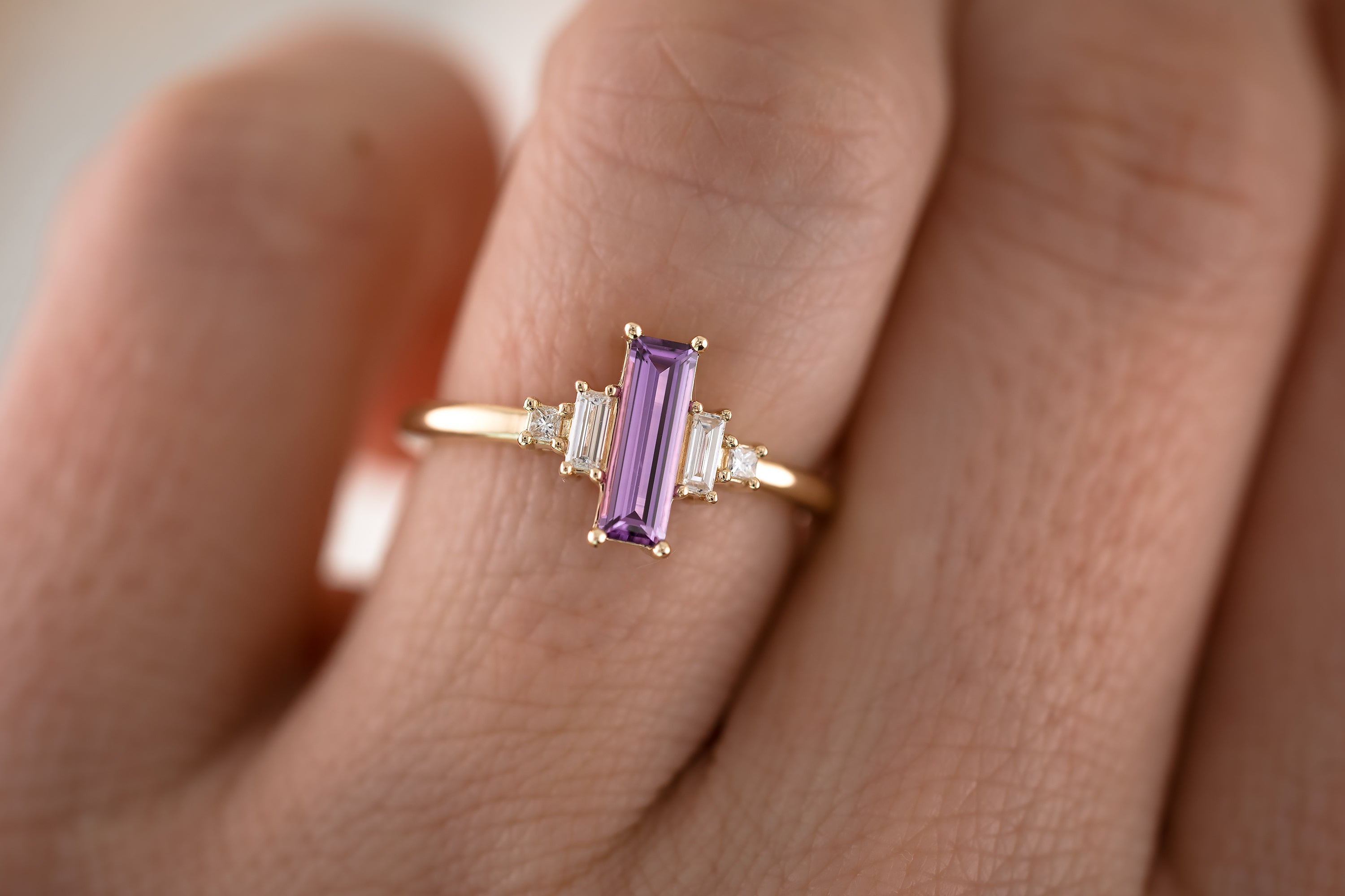 The Mira Ring | 0.65 CT Purple Baguette Sapphire - Lavender Creek Gems