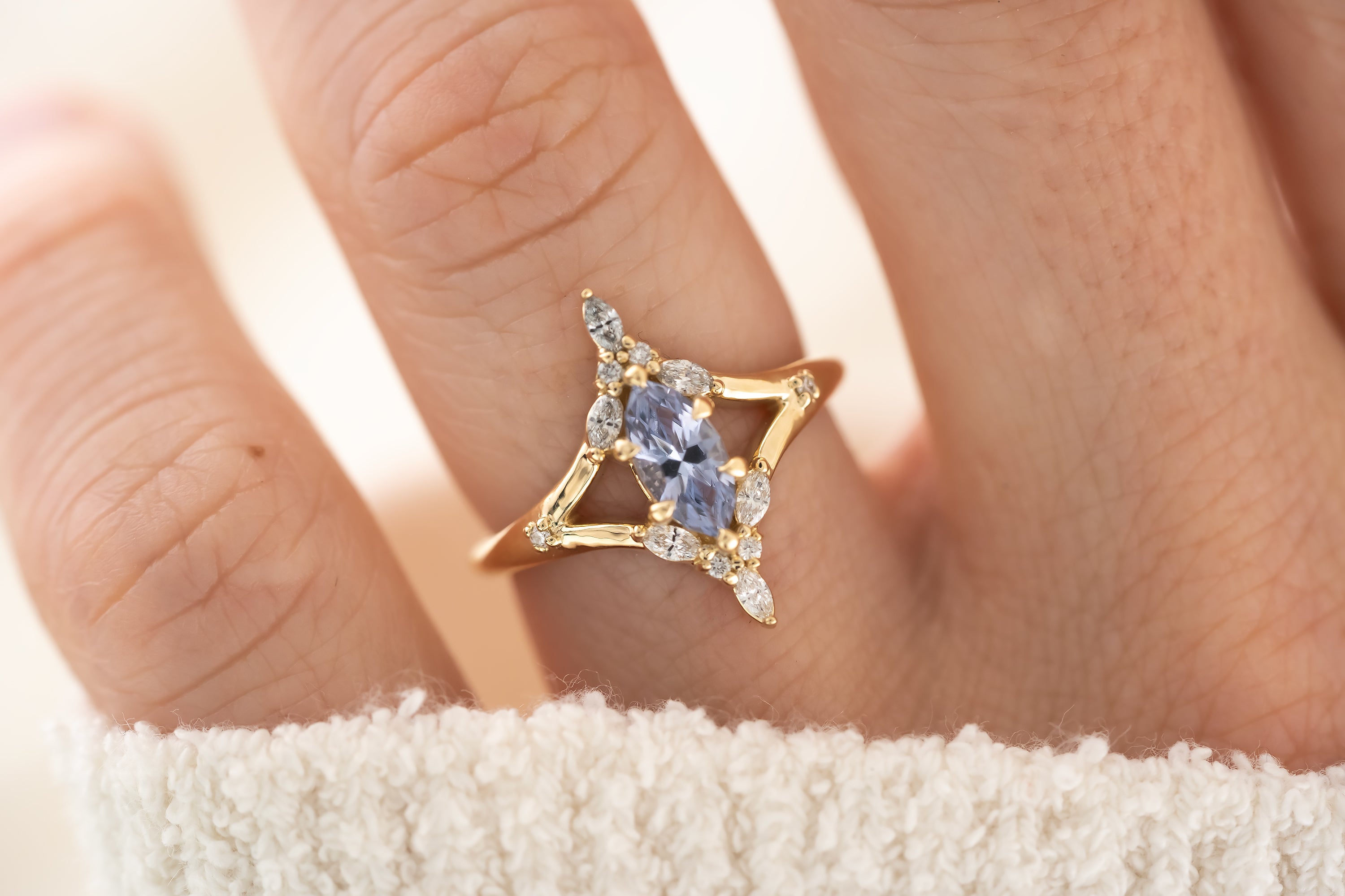 The Croía 0.6 CT Pastel Periwinkle Marquise Sapphire Ring - Lavender Creek Gems