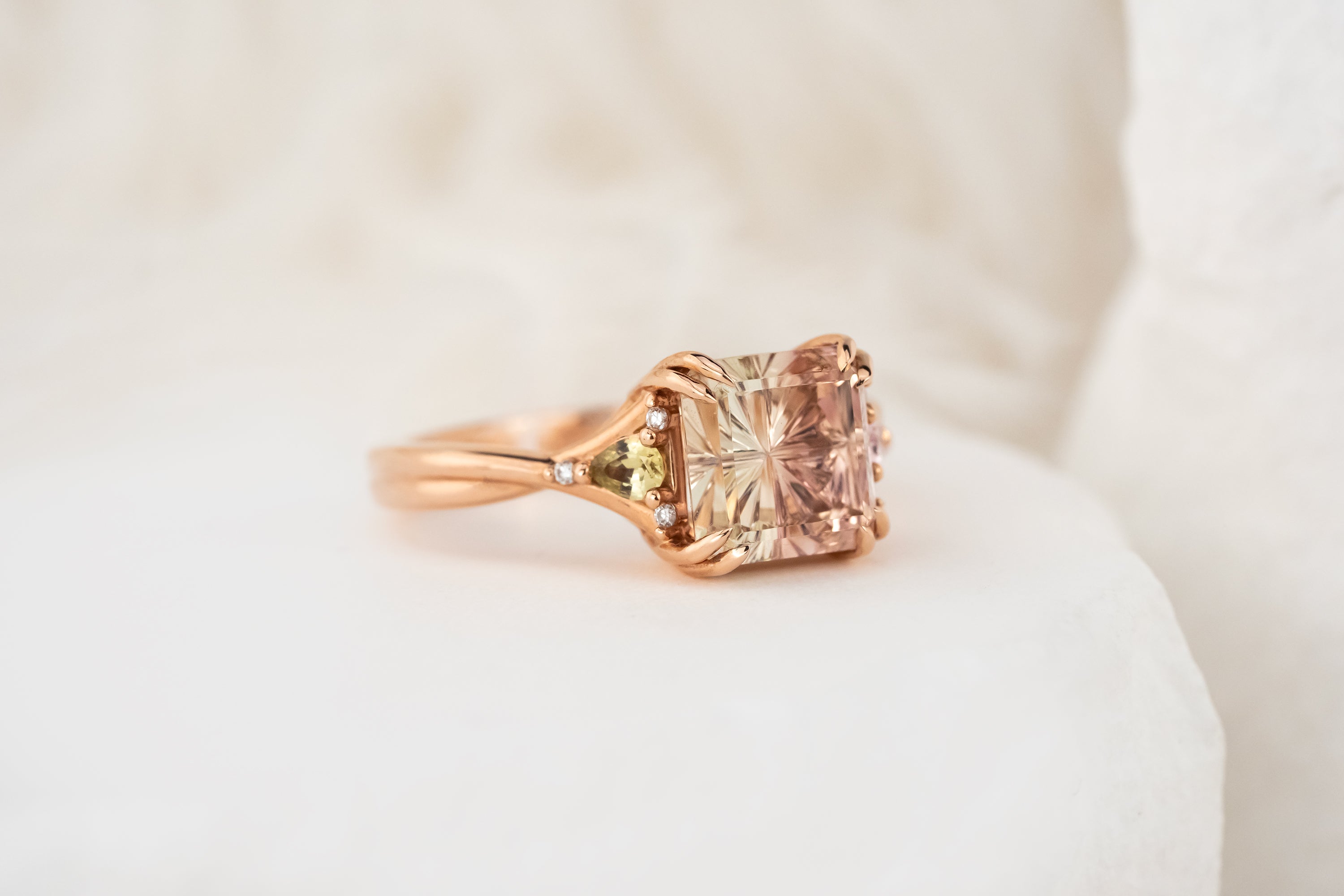 The Fates Ring | 2.79 CT Square Starbrite™ Bicolor Watermelon Tourmaline - Lavender Creek Gems
