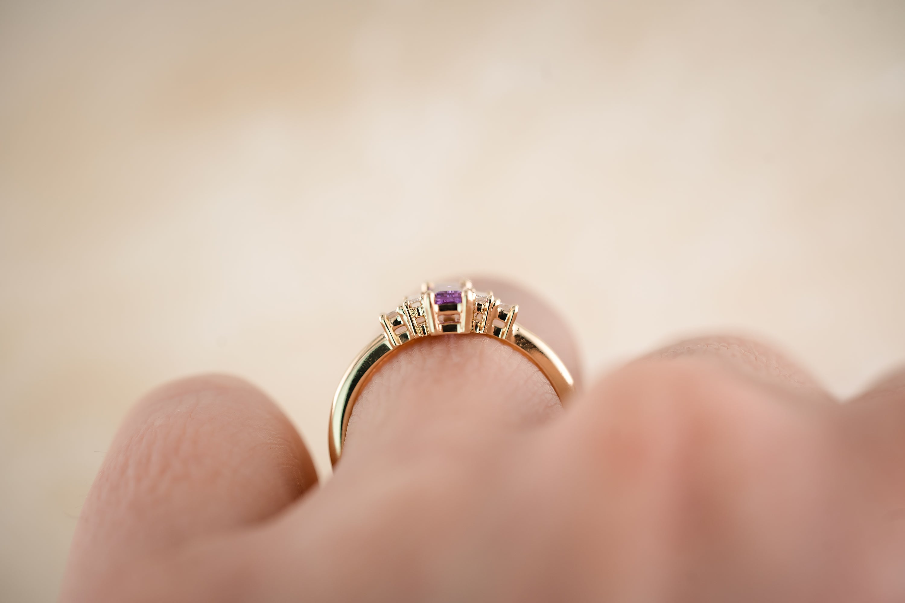 The Mira Ring | 0.65 CT Purple Baguette Sapphire - Lavender Creek Gems