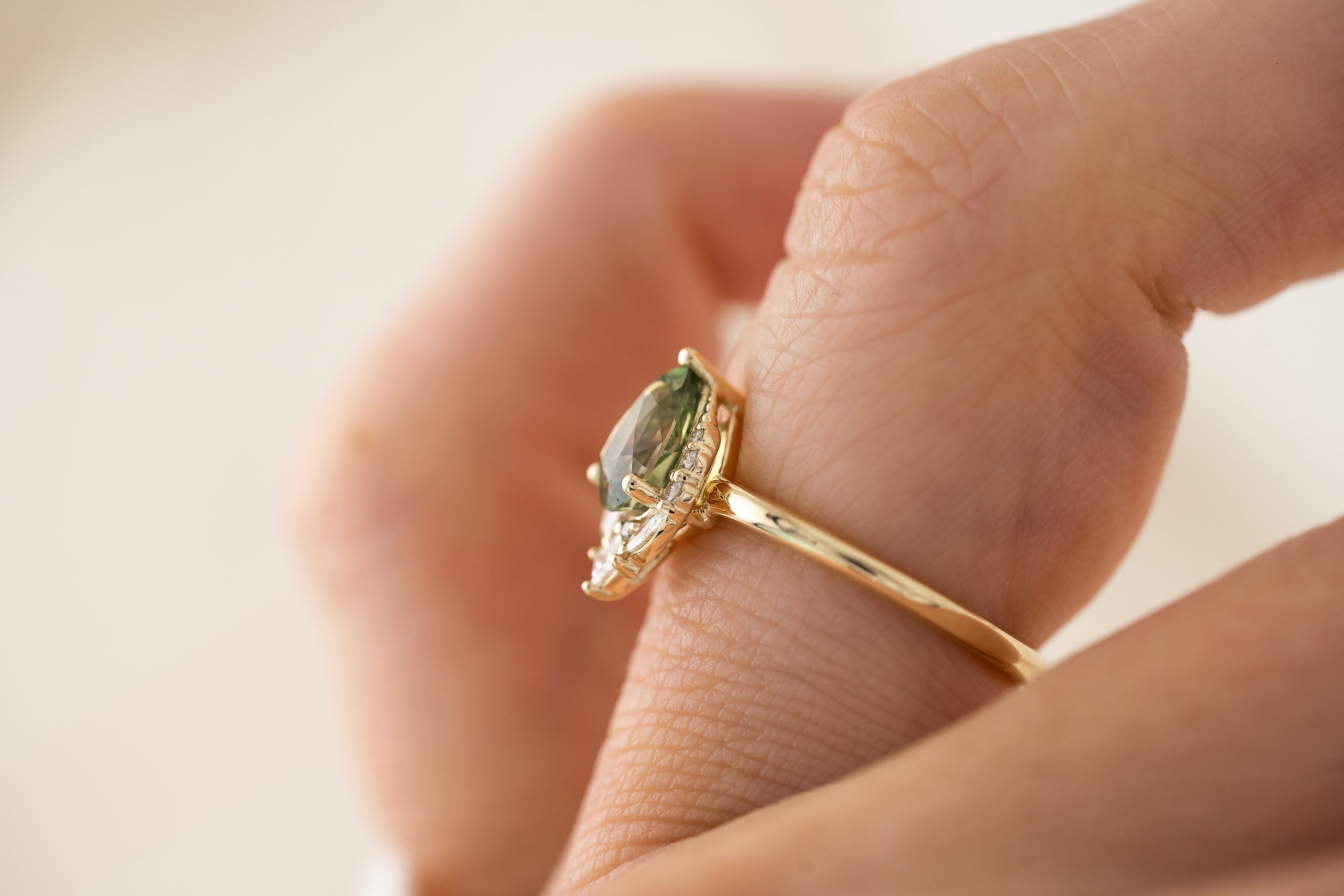 The Charlotte Ring | 1.39 CT Teal Green Sapphire - Lavender Creek Gems