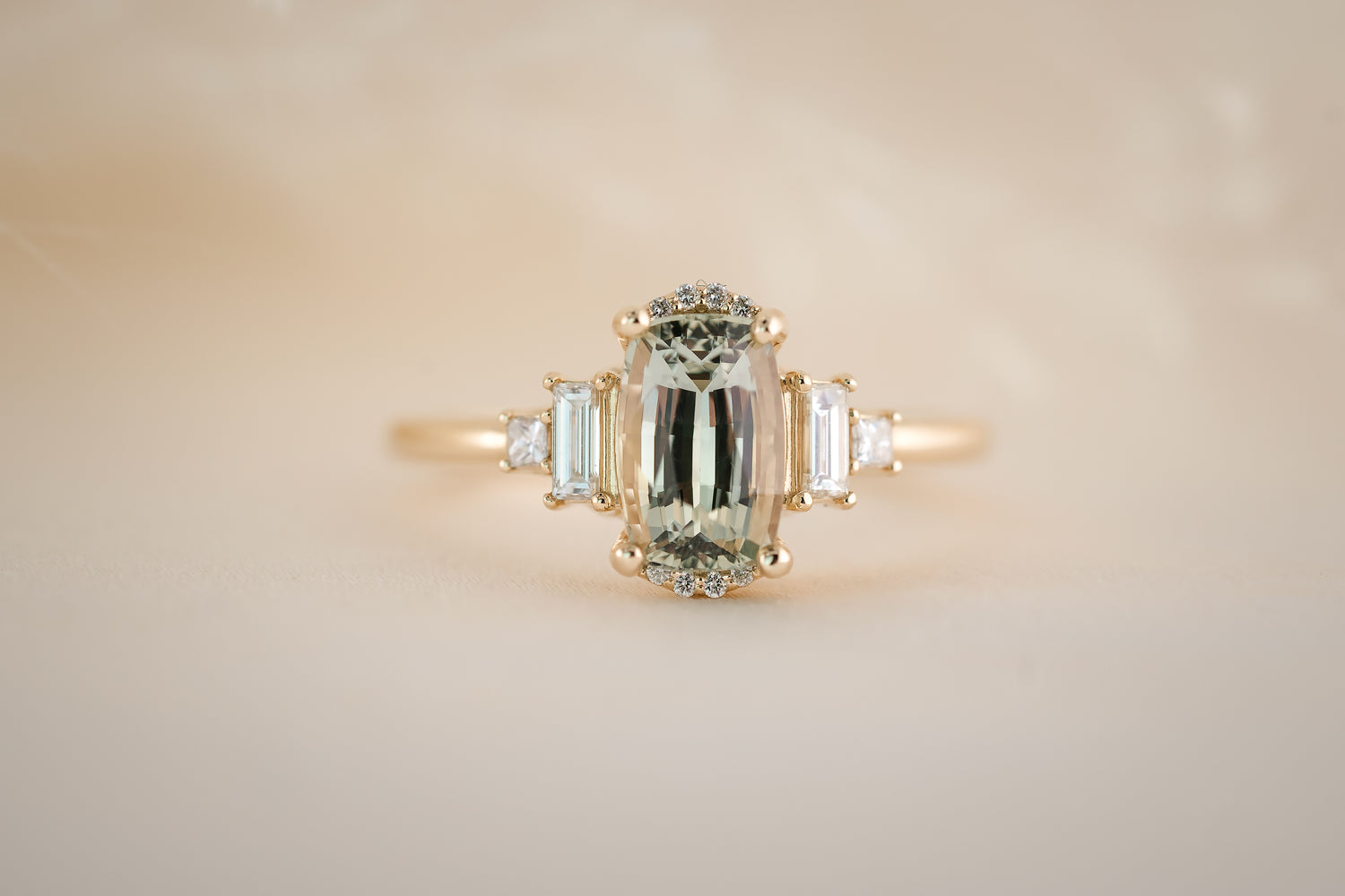 The Sura 2.03 CT Antique Cushion Mint Green Sapphire Ring - Lavender Creek Gems