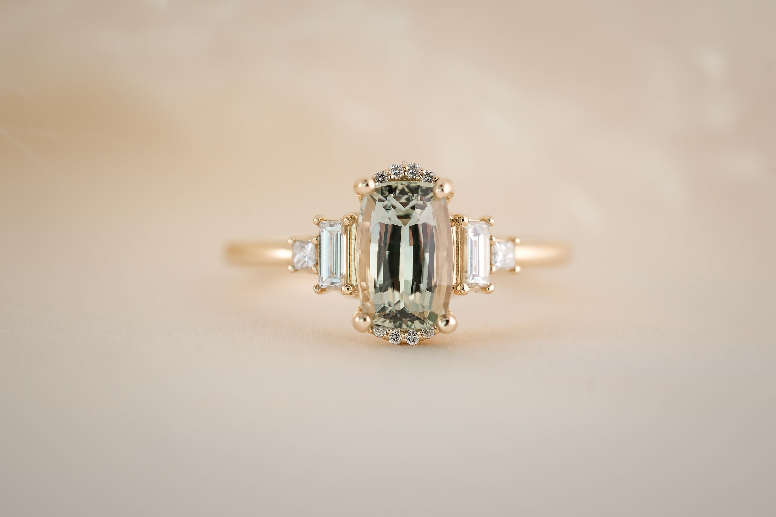The Sura 2.03 CT Antique Cushion Mint Green Sapphire Ring - Lavender Creek Gems