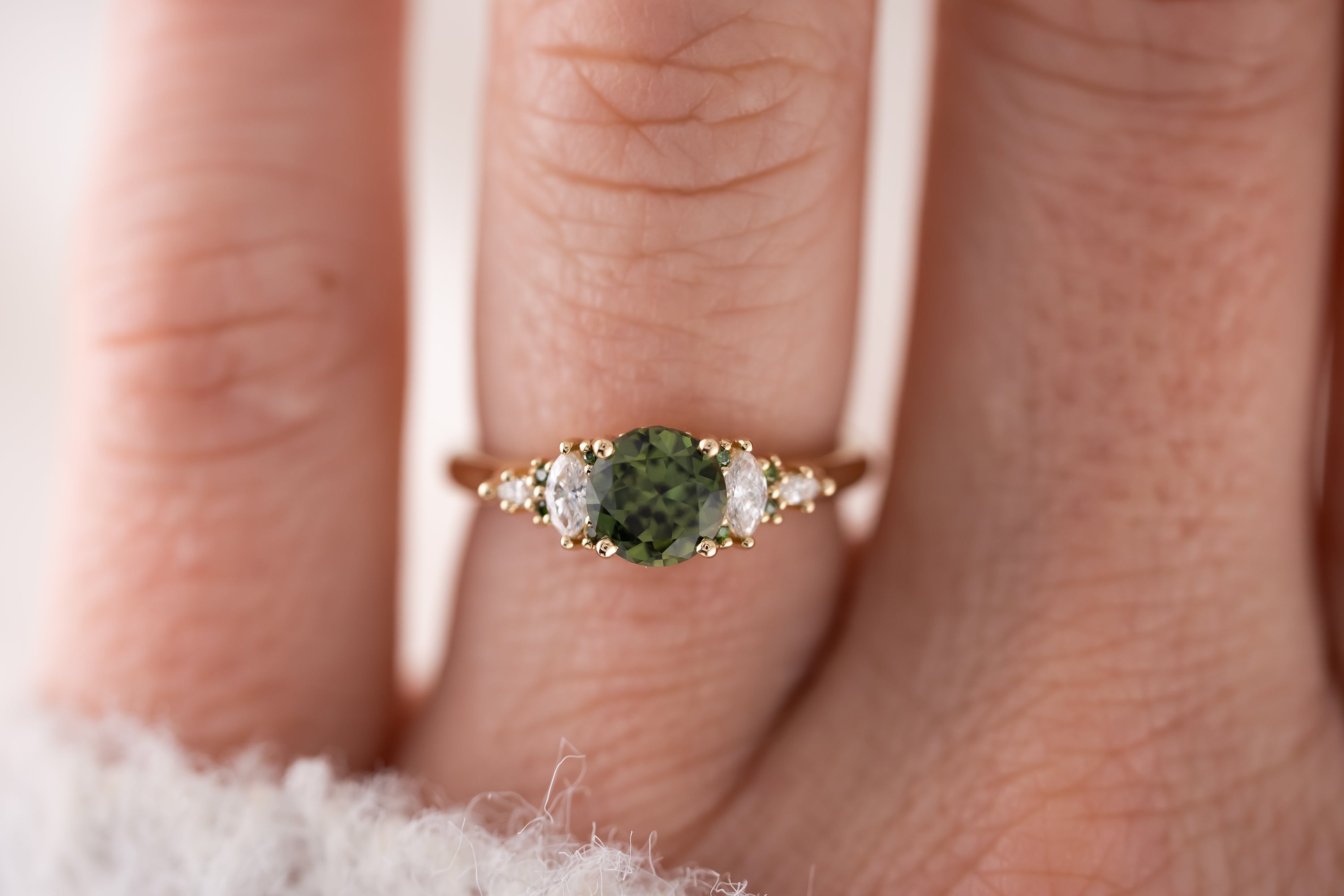 The Maeve Ring | 1.07 CT Round Green Sapphire + Dark Green Diamond Hidden Halo - Lavender Creek Gems