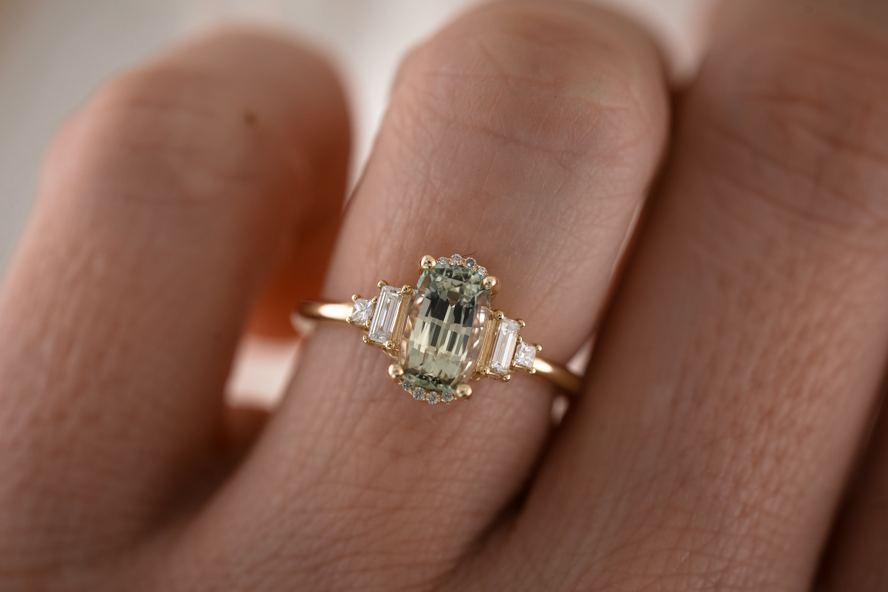 The Sura 2.03 CT Antique Cushion Mint Green Sapphire Ring - Lavender Creek Gems