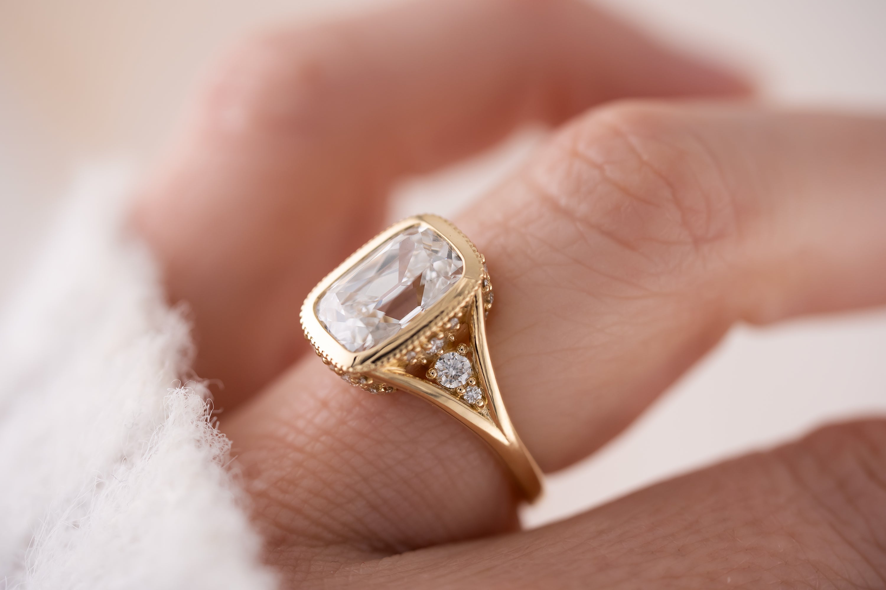 The Sitara Ring | 2.8 CT Old Mine Elongated Cushion Diamond - Lavender Creek Gems