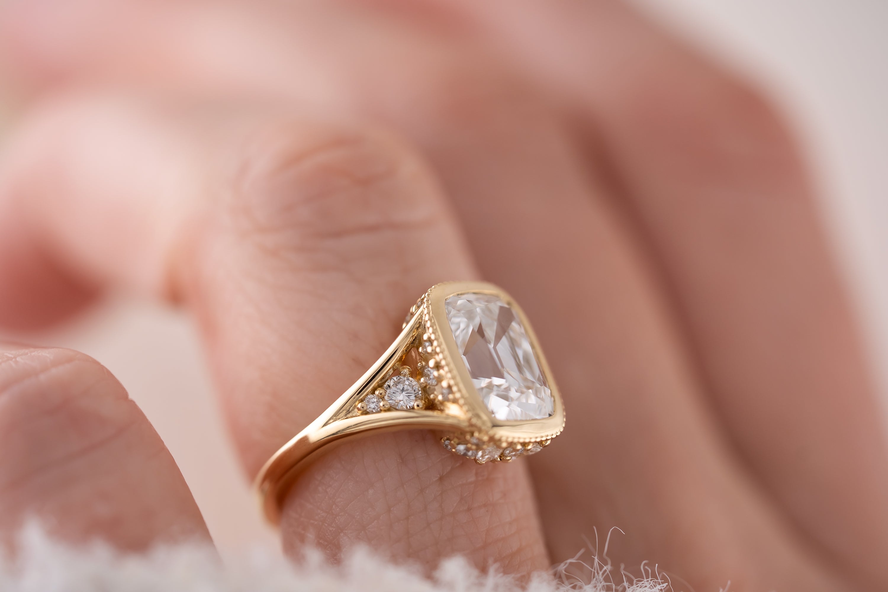 The Sitara Ring | 2.8 CT Old Mine Elongated Cushion Diamond - Lavender Creek Gems