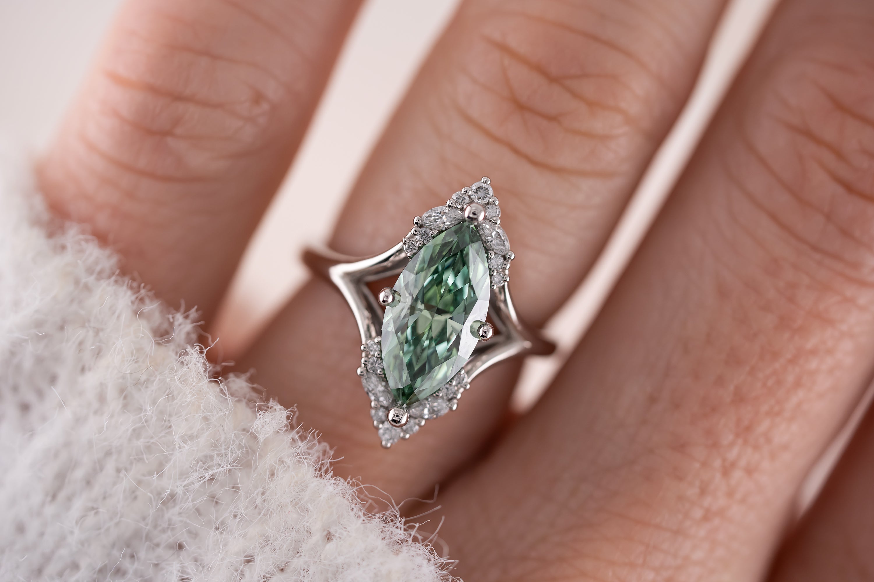 The Everlight Ring | 2.3 CT Marquise Green Diamond - Lavender Creek Gems