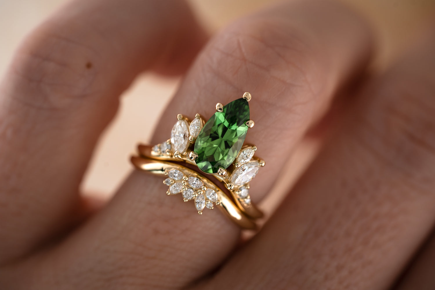 The Seraphine 1.4 CT Pear Chrome Tourmaline Wedding Set - Lavender Creek Gems