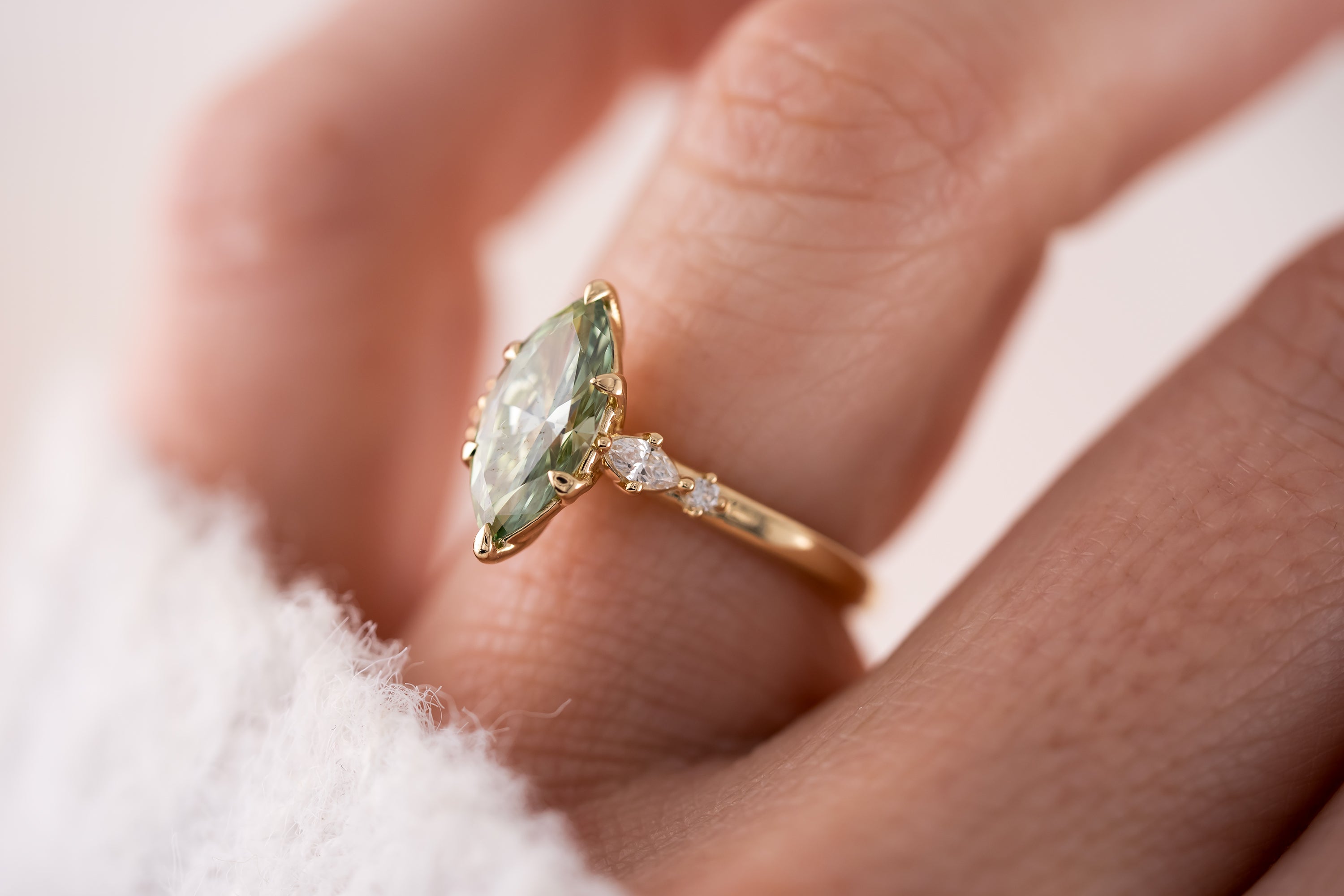 The Skye Ring | 1.56 CT Marquise Green Diamond - Lavender Creek Gems