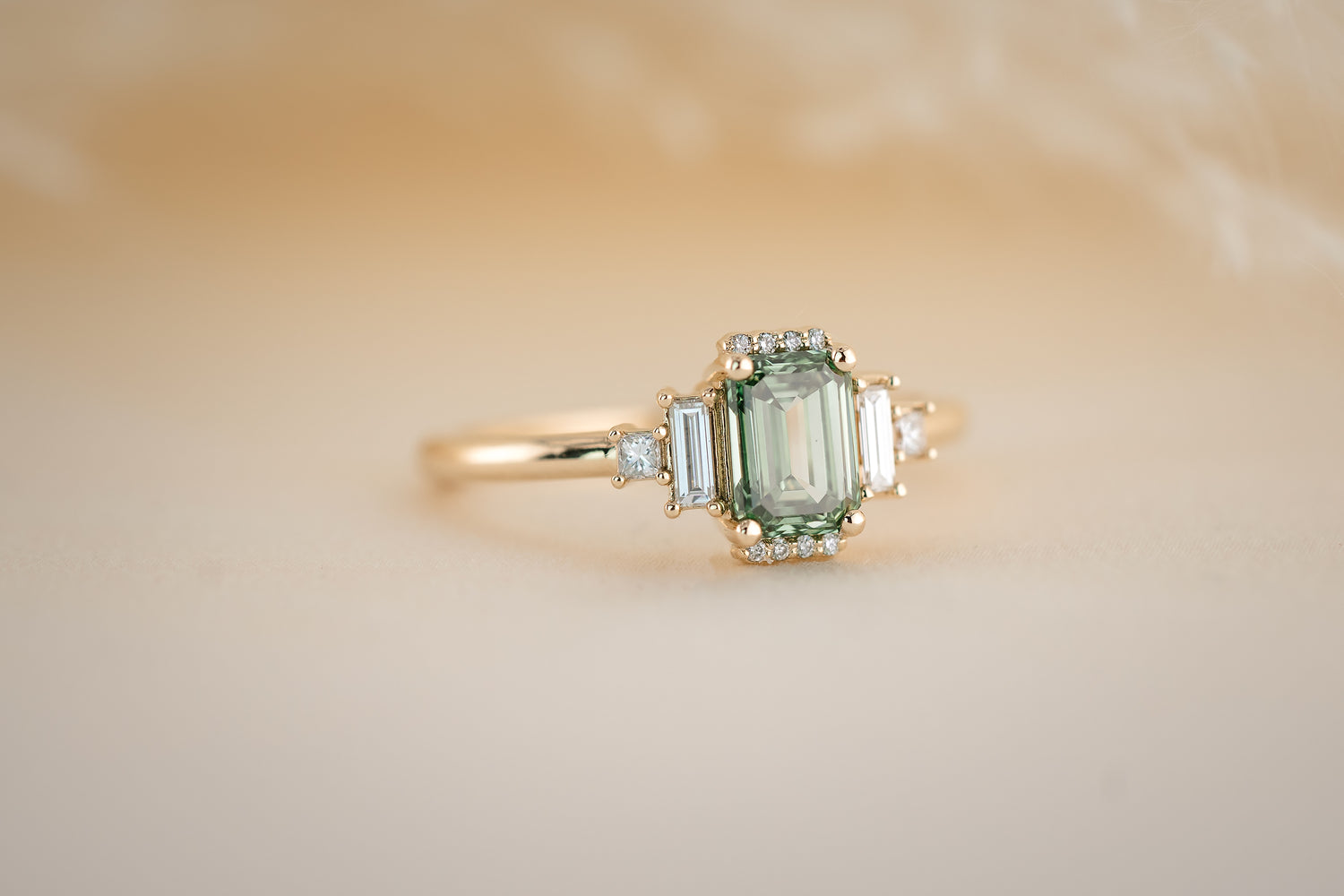 The Sura 1.02 CT Emerald Cut Green Diamond Ring - Lavender Creek Gems