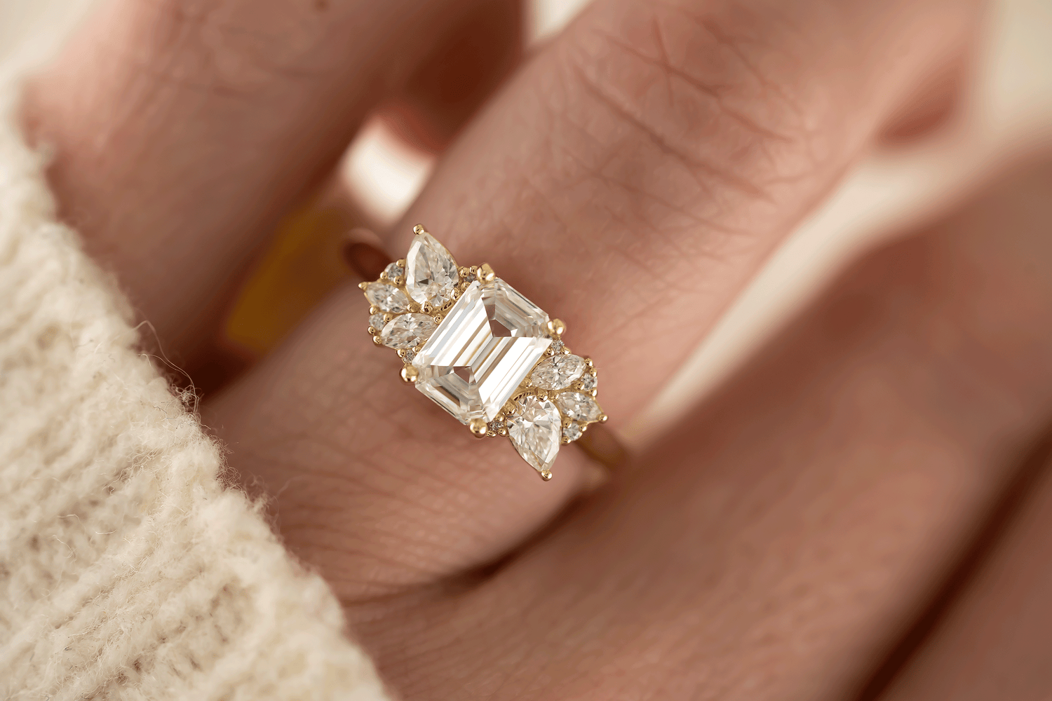 The All Diamond Fleur Ring | Emerald Cut Diamond - Lavender Creek Gems