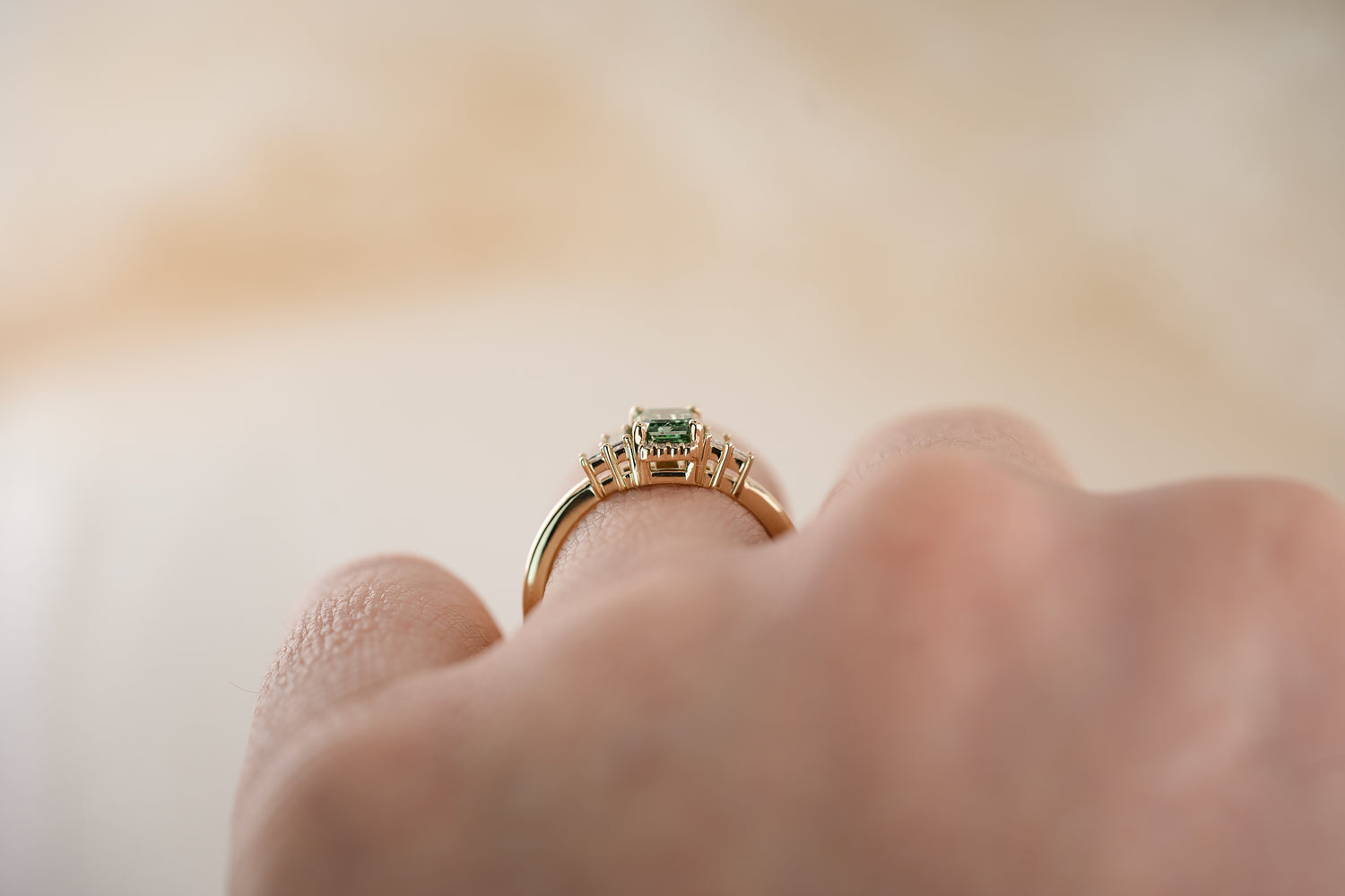 The Sura 1.02 CT Emerald Cut Green Diamond Ring - Lavender Creek Gems