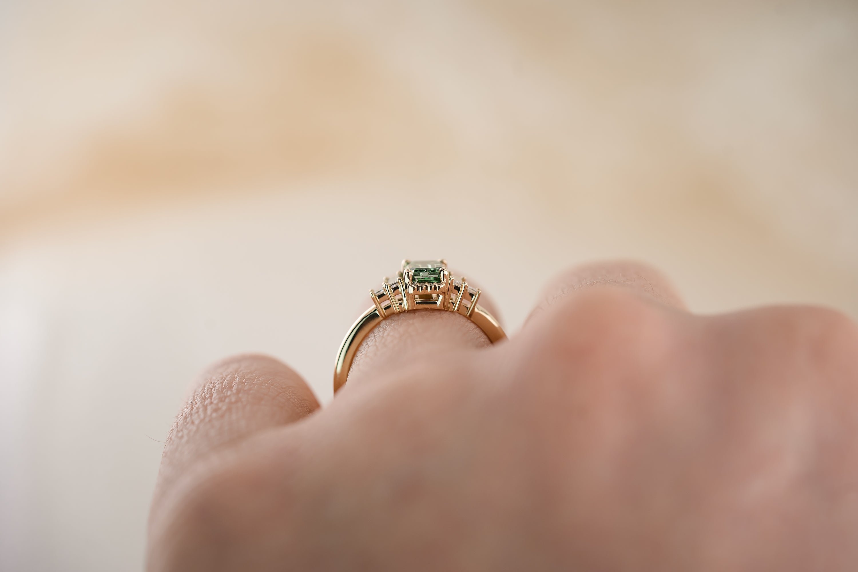 The Sura 1.02 CT Emerald Cut Green Diamond Ring - Lavender Creek Gems