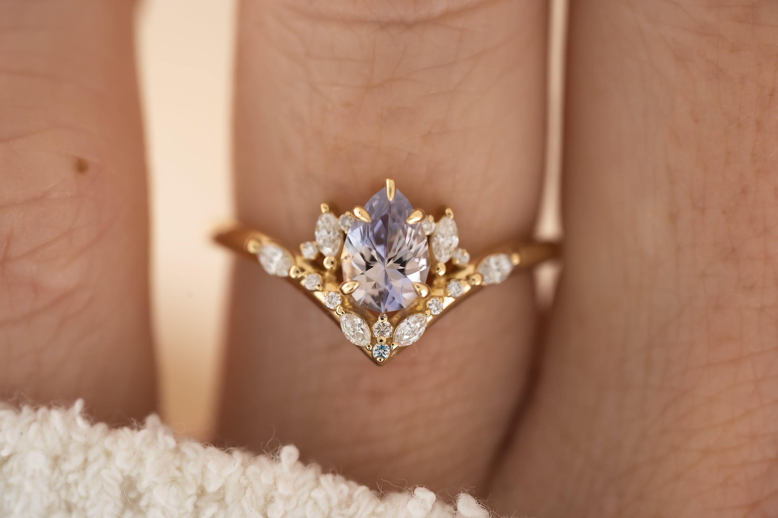 The Aurora Ring - 0.77 CT Pear Pastel Lavender Sapphire - Lavender Creek Gems