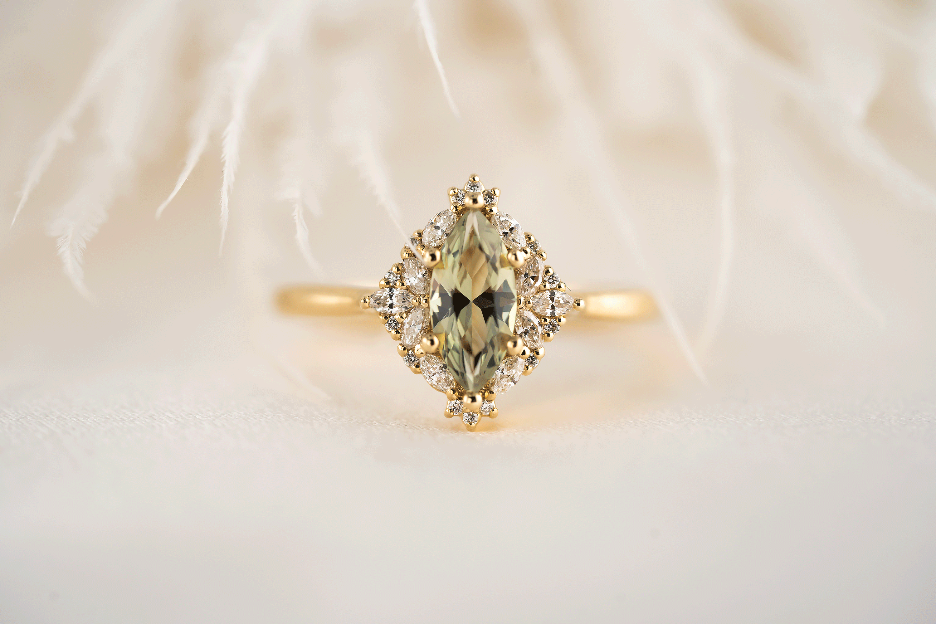 The Noemi Ring | 0.8 CT Marquise Light Green Sapphire - Lavender Creek Gems