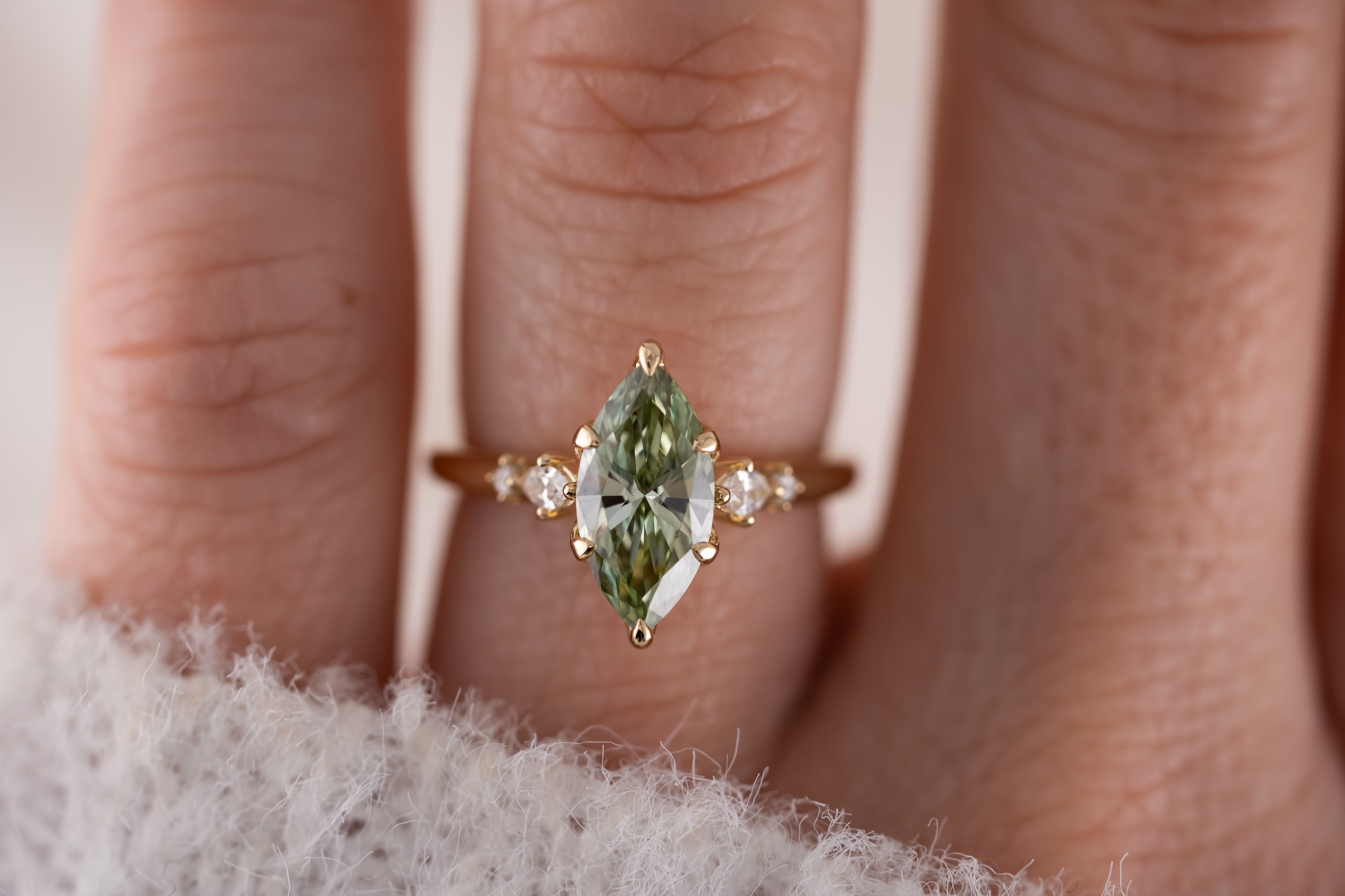 The Skye Ring | 1.56 CT Marquise Green Diamond - Lavender Creek Gems