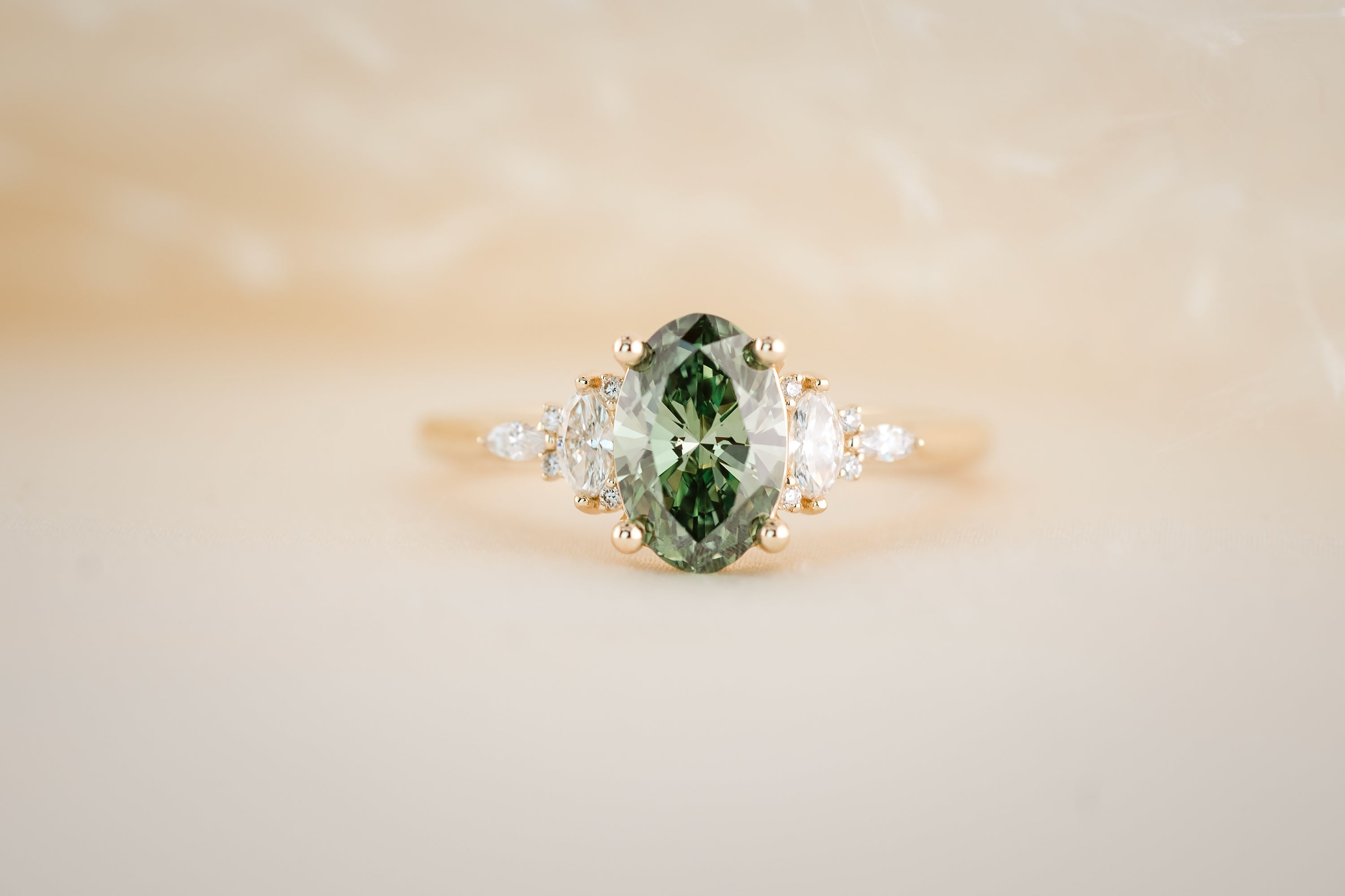 The Maeve 1.18 CT Oval Green Diamond Ring - Lavender Creek Gems