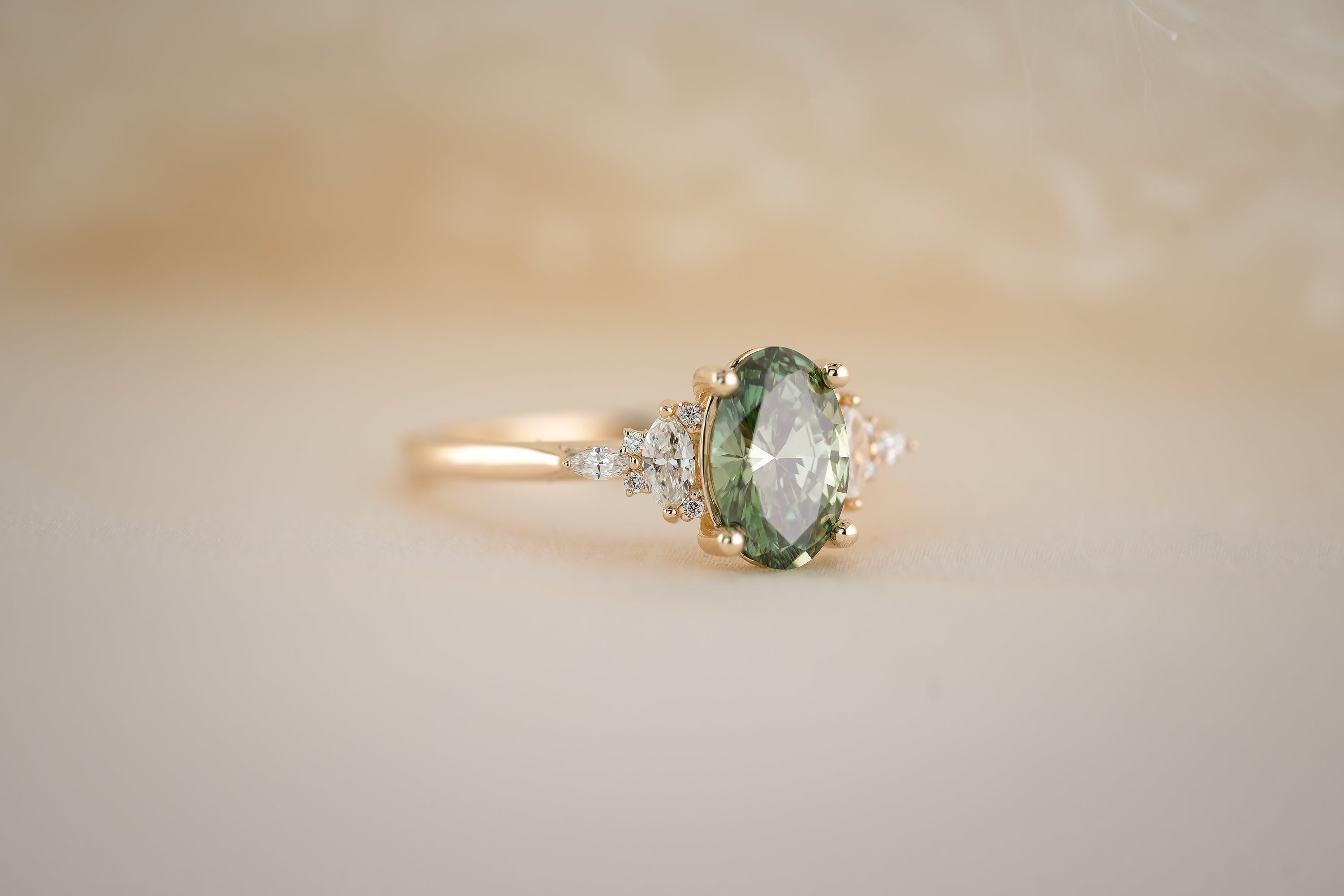 The Maeve 1.18 CT Oval Green Diamond Ring - Lavender Creek Gems
