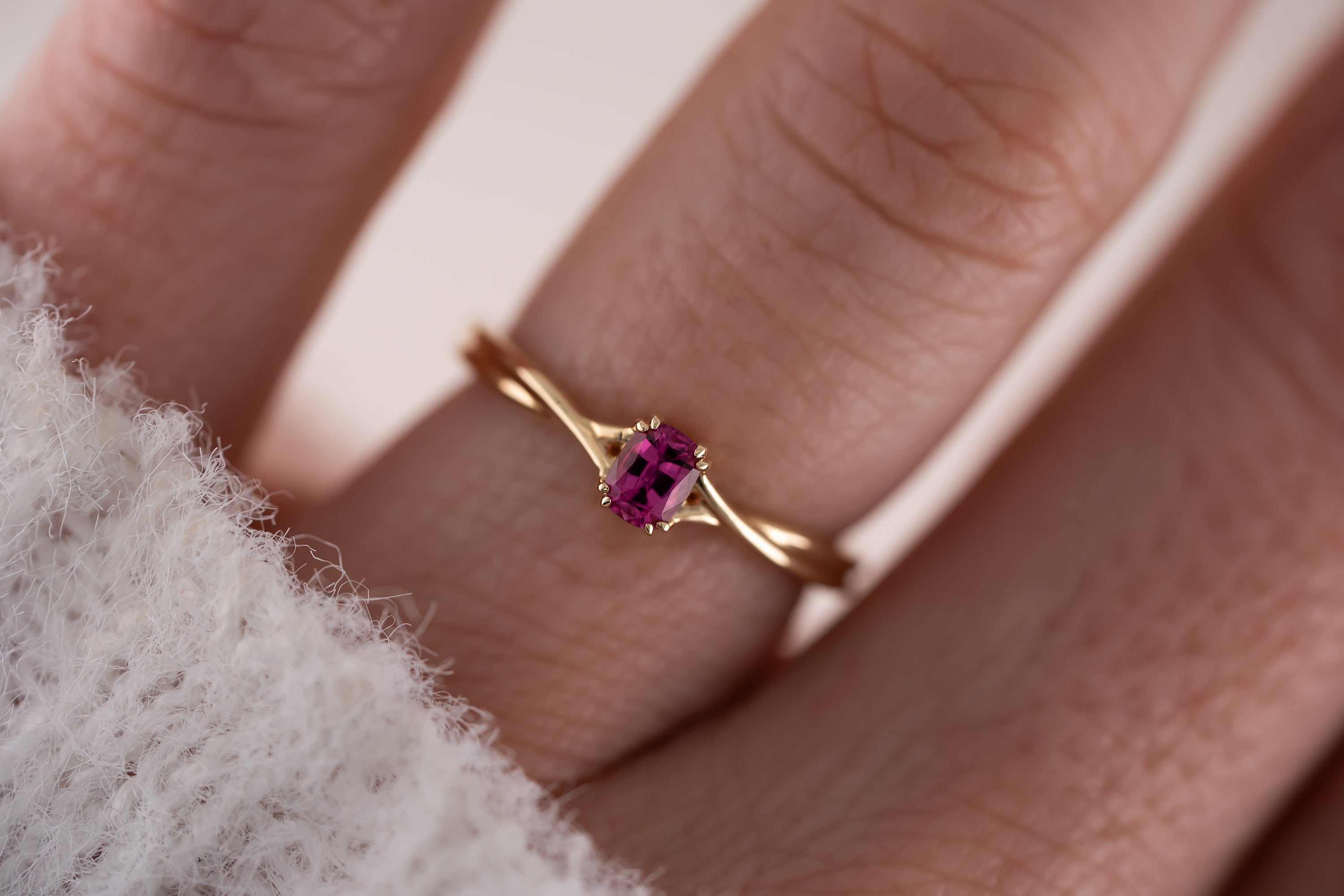 The Fates Ring | 0.28 CT Elongated Cushion Hot Pink Spinel - Lavender Creek Gems