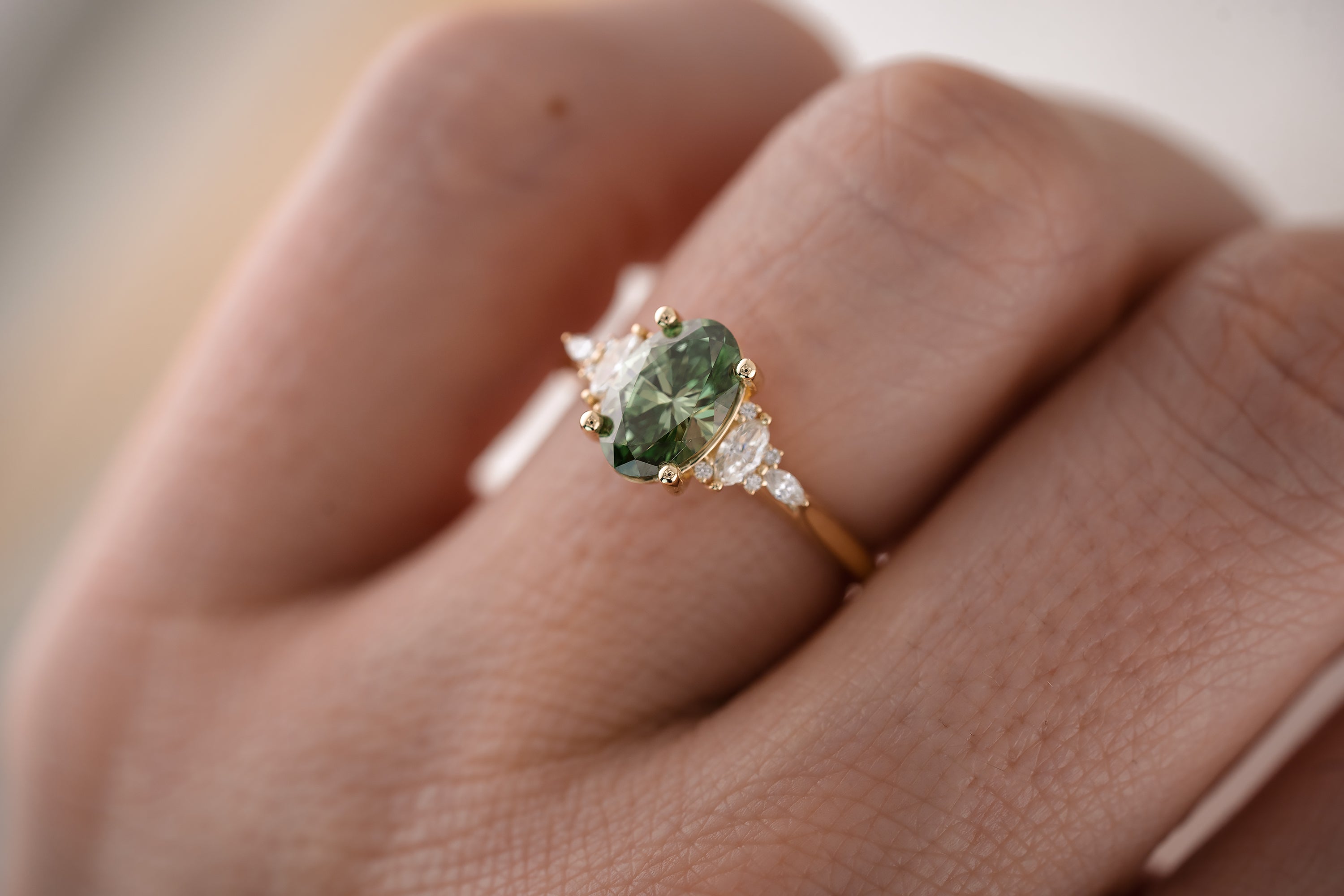 The Maeve 1.18 CT Oval Green Diamond Ring - Lavender Creek Gems