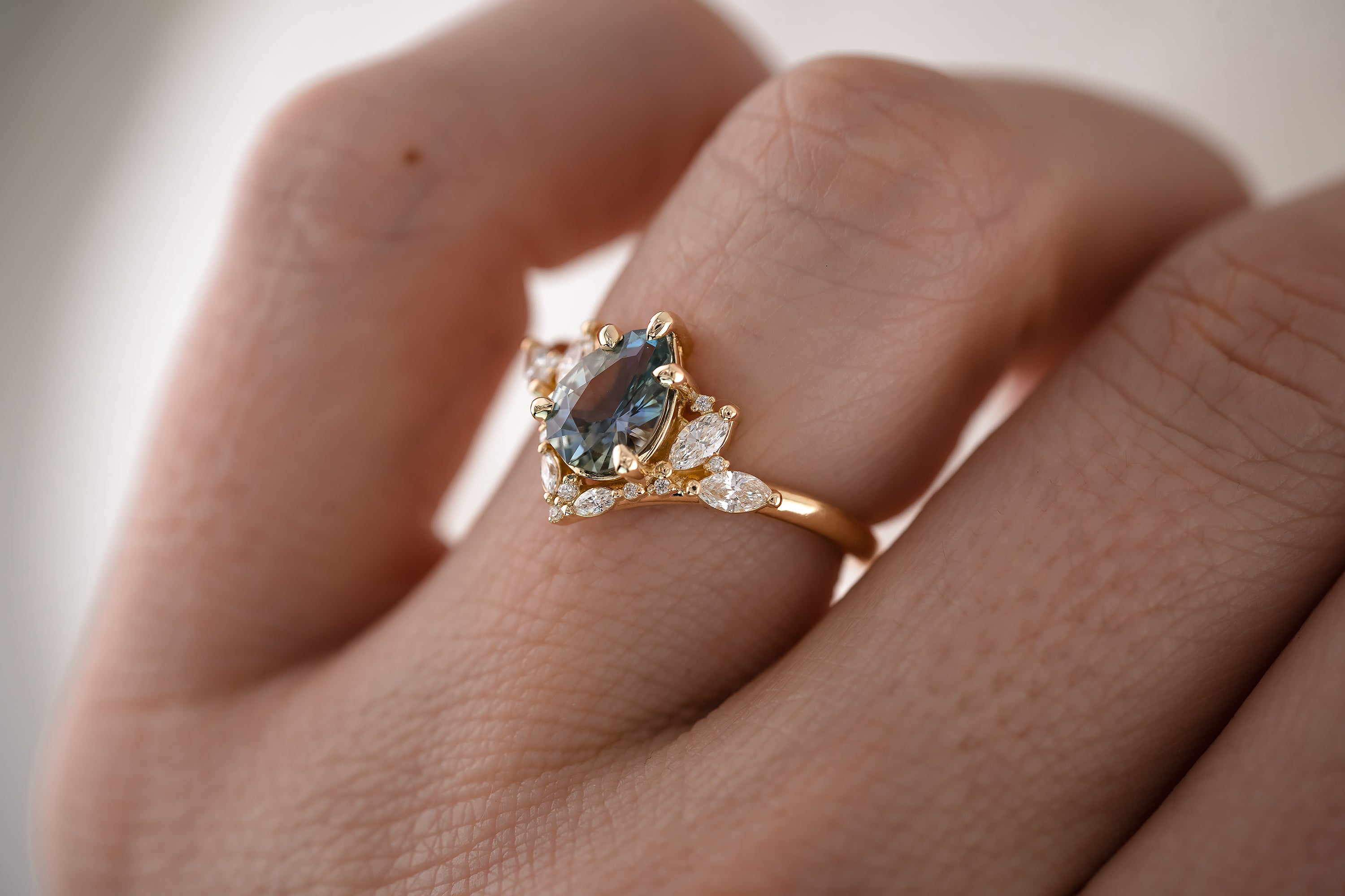 The Aurora 1.18 CT Pear Blue Sapphire Ring - Lavender Creek Gems