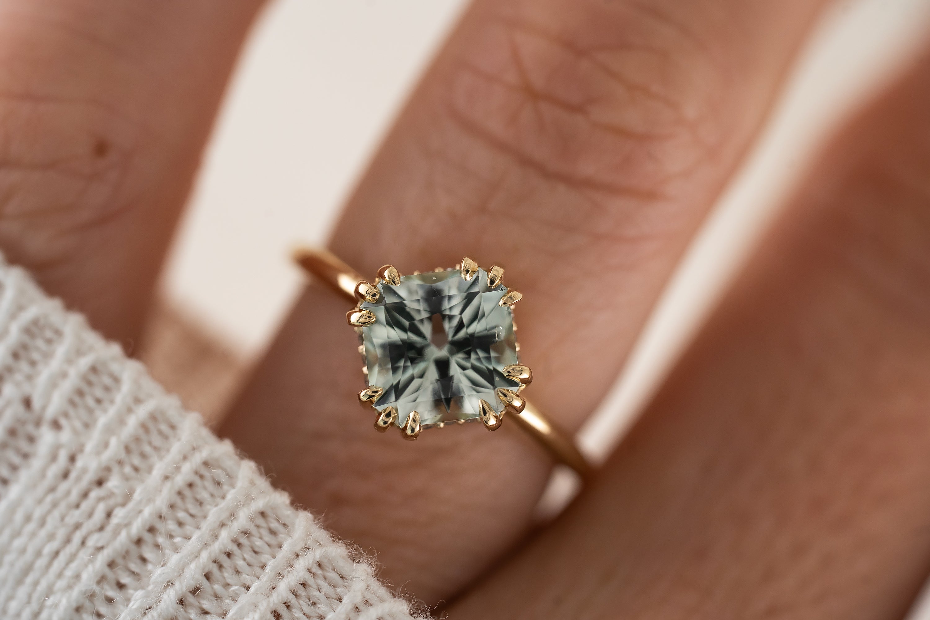 The Thalassa Ring | 2.21 CT Square Brilliant Mint Beryl - Lavender Creek Gems