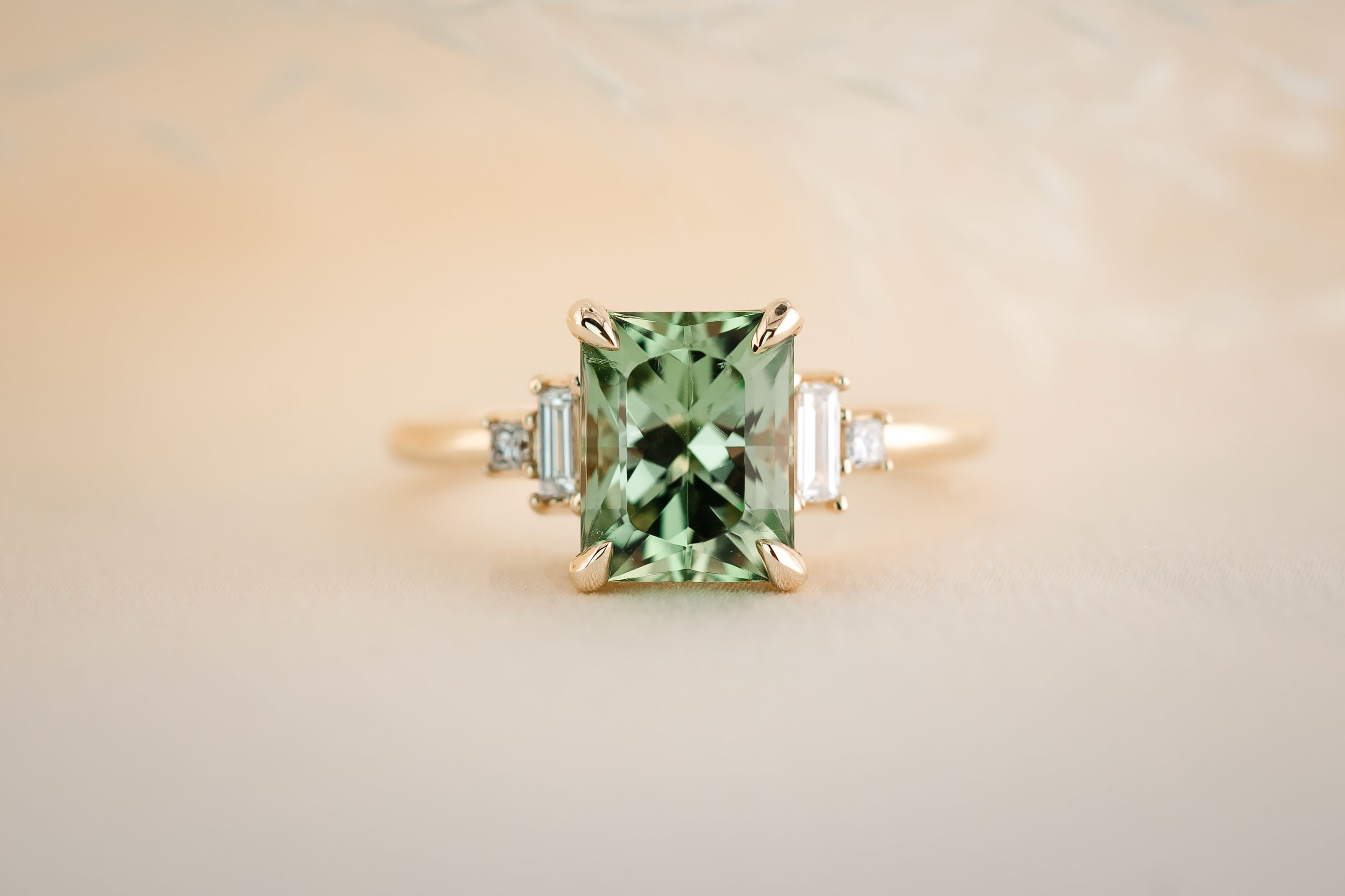 The Mira 2.42 CT Radiant Green Tourmaline Ring - Lavender Creek Gems