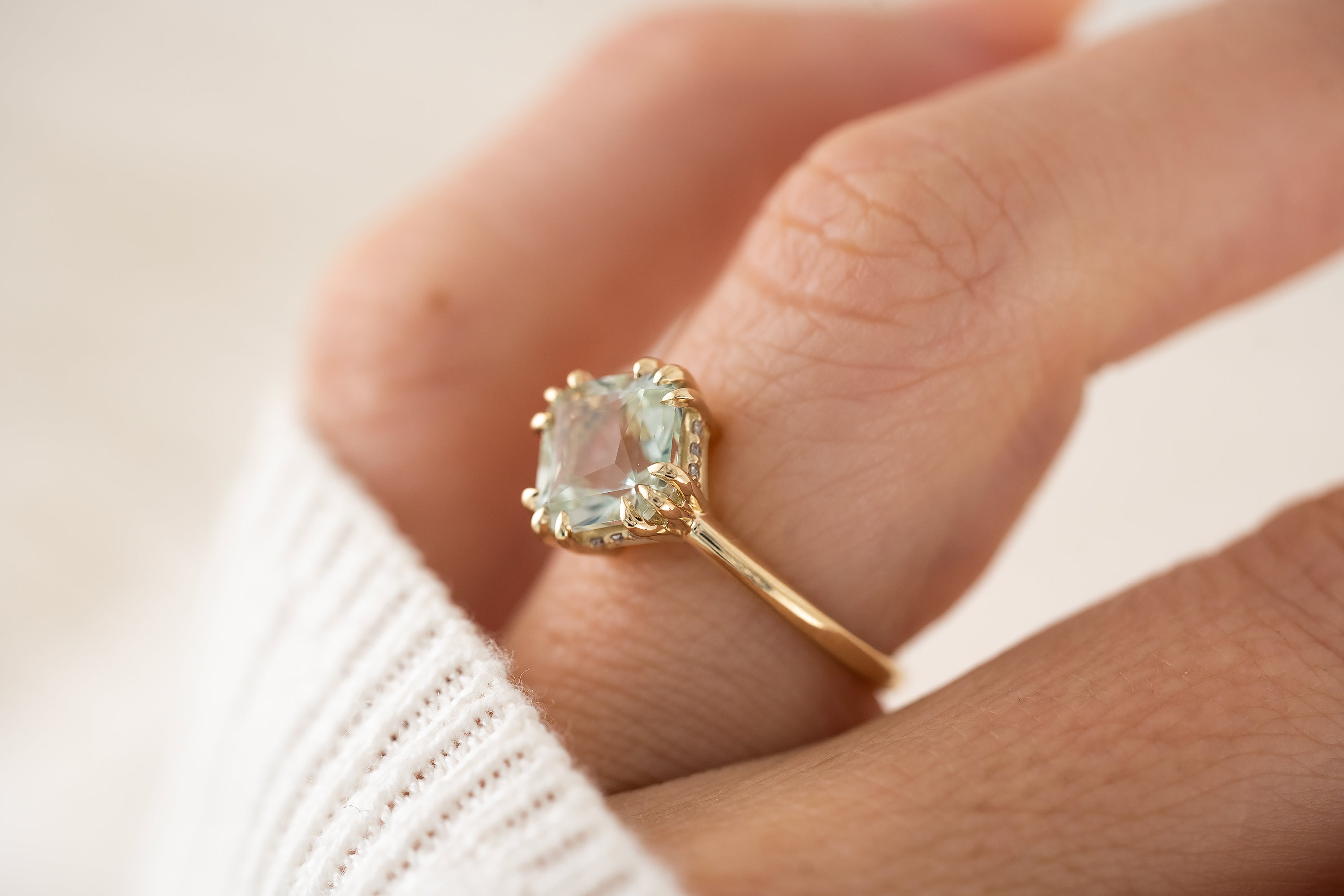 The Thalassa Ring | 2.21 CT Square Brilliant Mint Beryl - Lavender Creek Gems