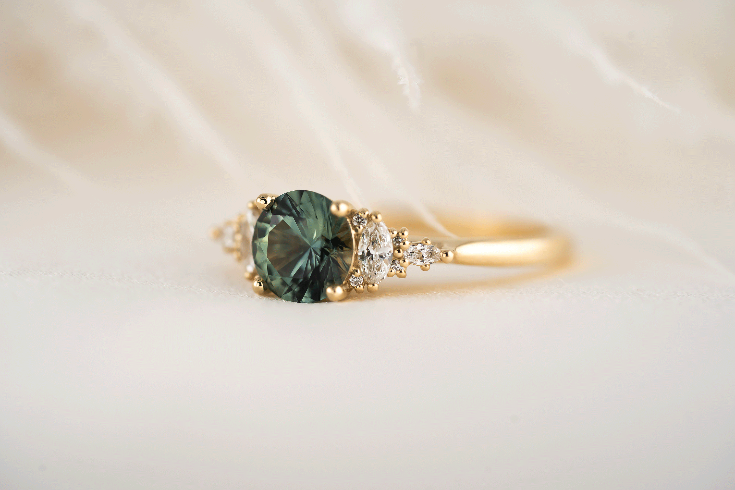 The Maeve Ring | 1.28 CT Round Teal Sapphire - Lavender Creek Gems