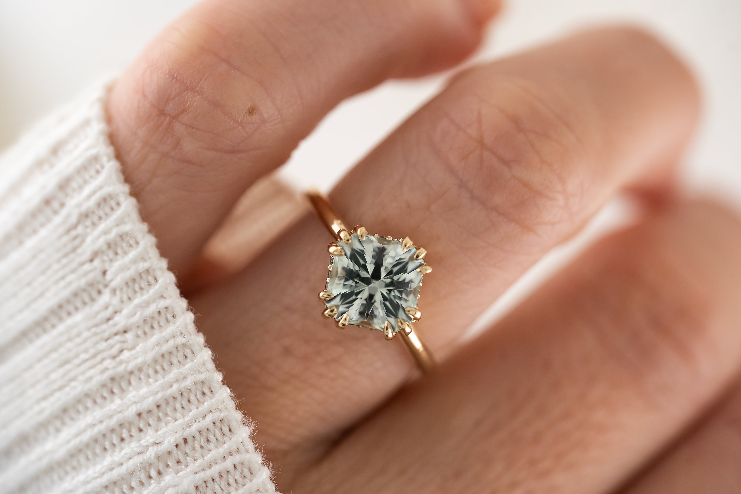 The Thalassa Ring | 2.21 CT Square Brilliant Mint Beryl - Lavender Creek Gems