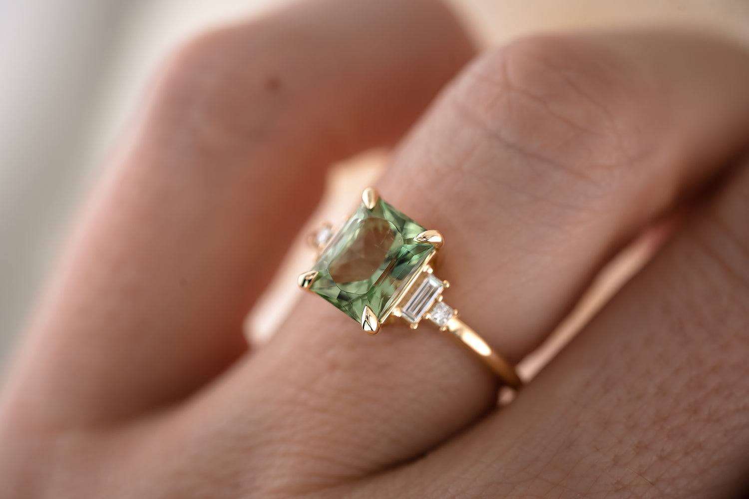 The Mira 2.42 CT Radiant Green Tourmaline Ring - Lavender Creek Gems