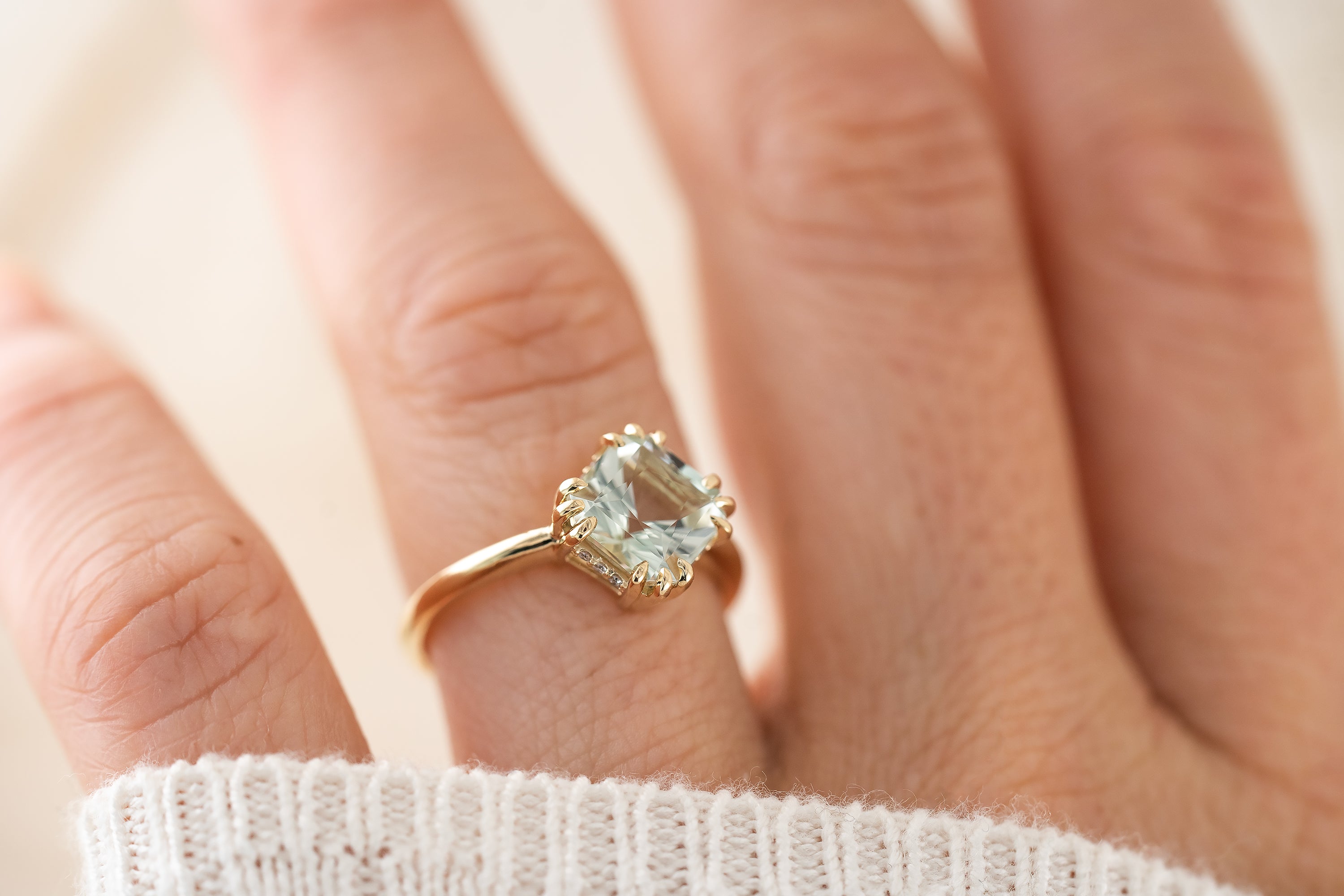 The Thalassa Ring | 2.21 CT Square Brilliant Mint Beryl - Lavender Creek Gems