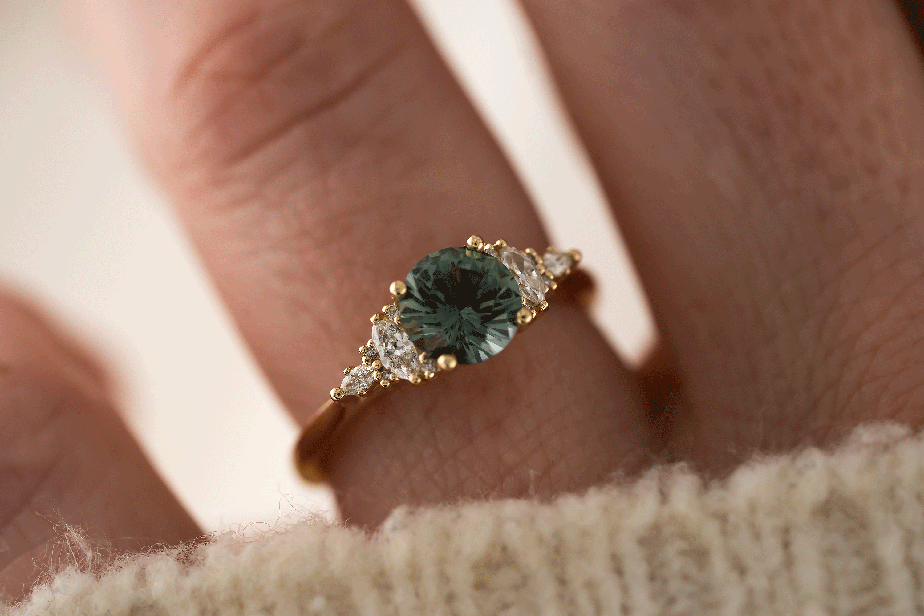 The Maeve Ring | 1.28 CT Round Teal Sapphire - Lavender Creek Gems