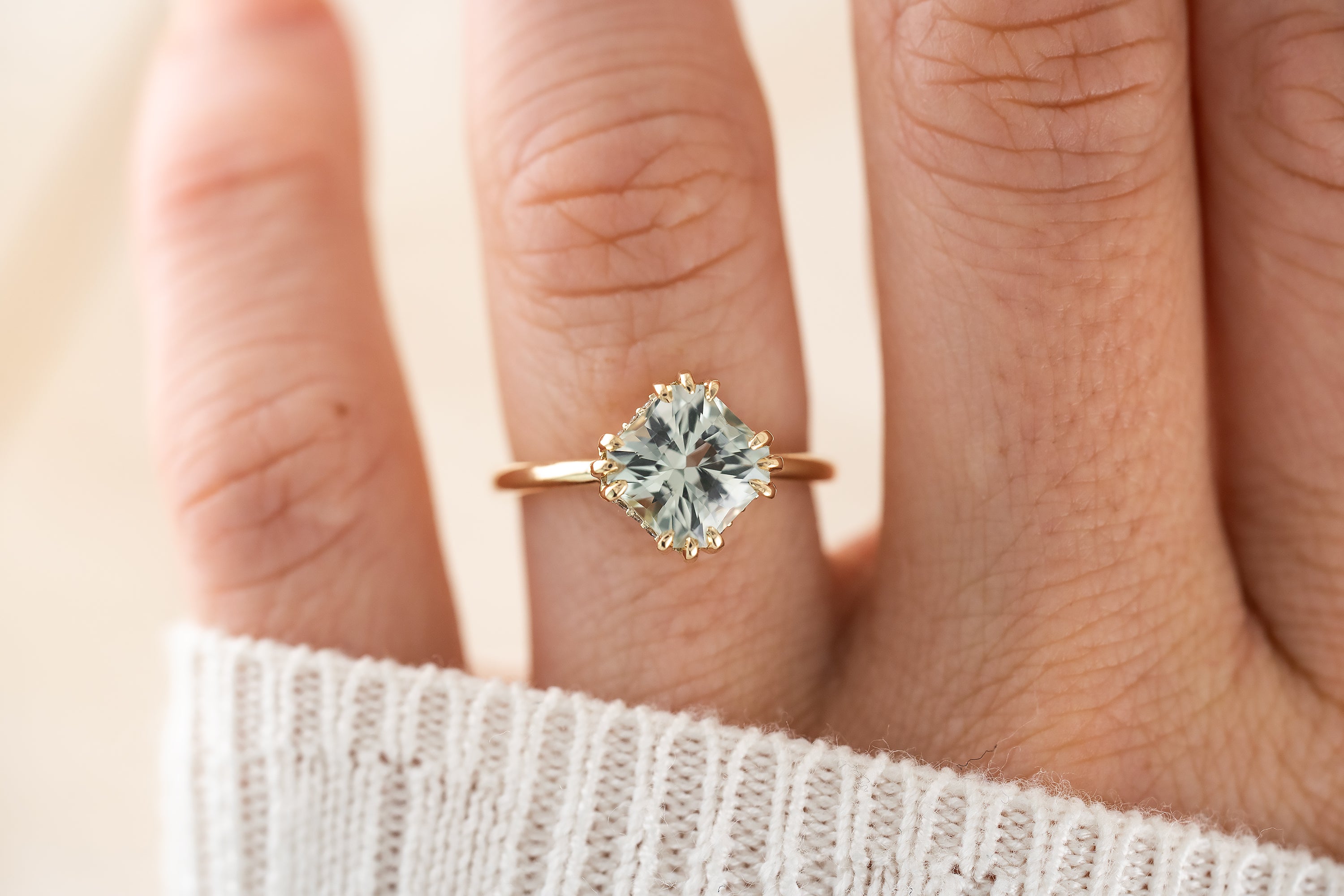 The Thalassa Ring | 2.21 CT Square Brilliant Mint Beryl - Lavender Creek Gems