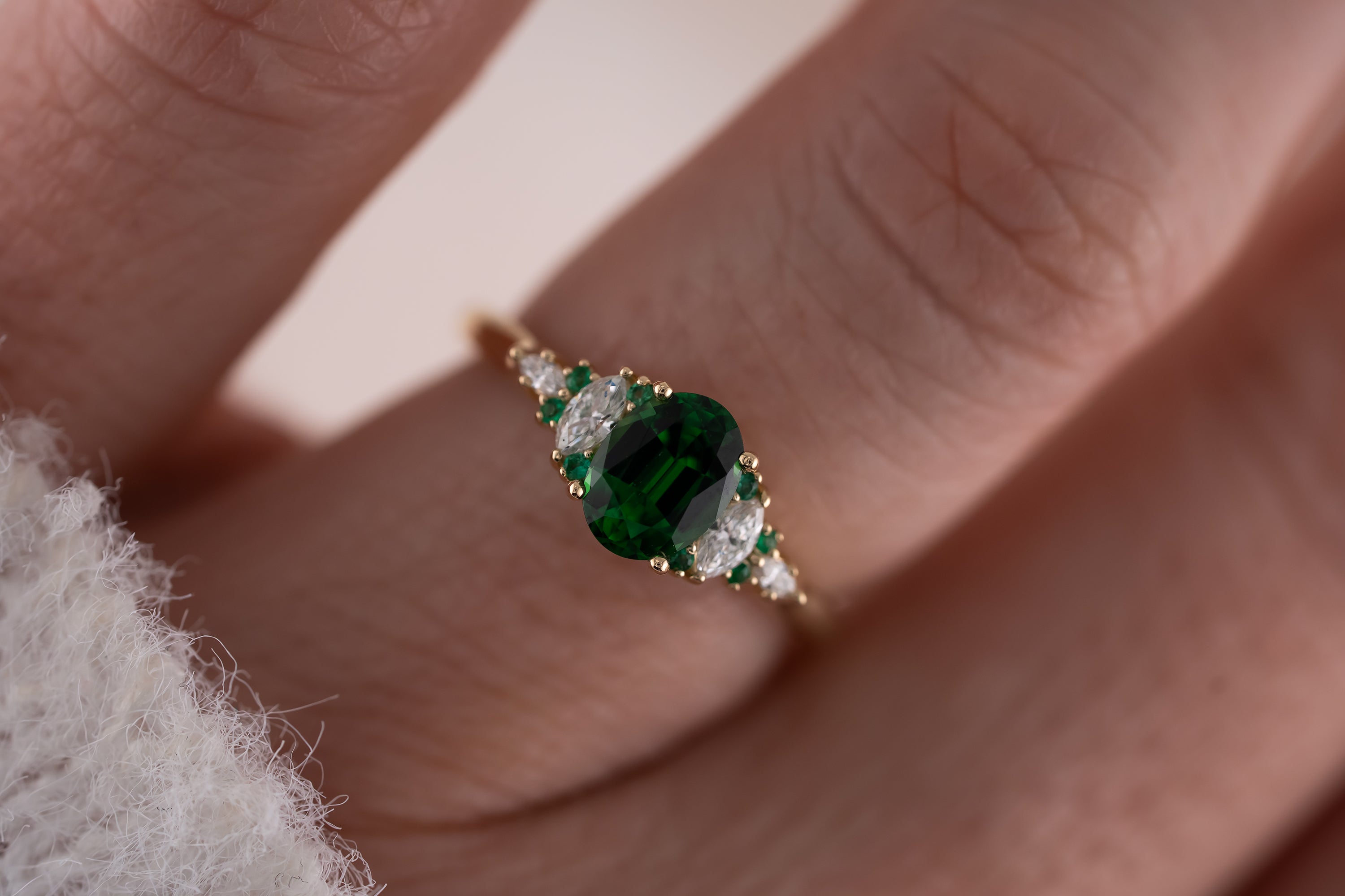 The Maeve Ring | 1.07 CT Oval Tsavorite Garnet + Emerald - Lavender Creek Gems